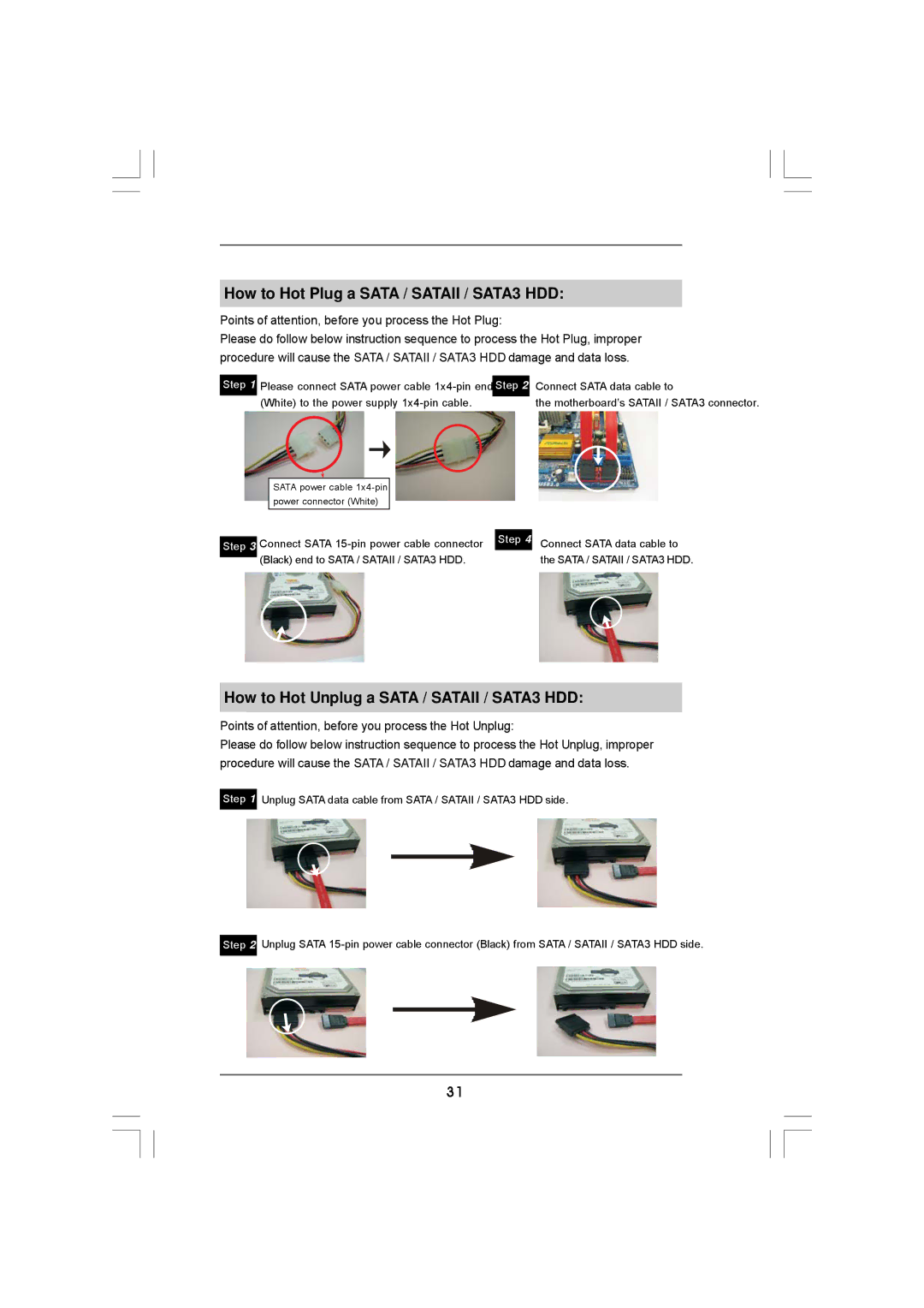 ASRock 960GM/U3S3 FX manual How to Hot Plug a Sata / Sataii / SATA3 HDD, How to Hot Unplug a Sata / Sataii / SATA3 HDD 