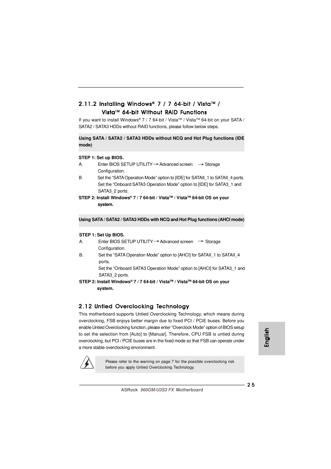 ASRock 960GM/U3S3 FX manual Untied Overclocking Technology 