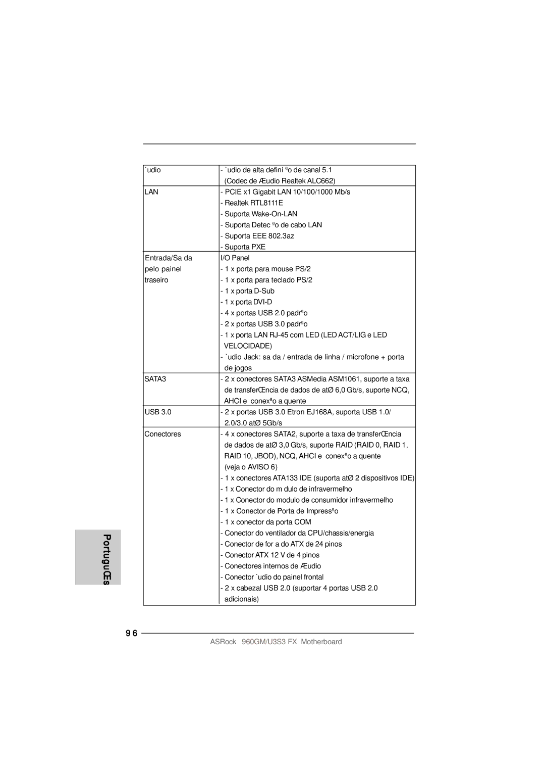 ASRock 960GM/U3S3 FX manual Áudio, Entrada/Saída, Pelo painel, Traseiro 