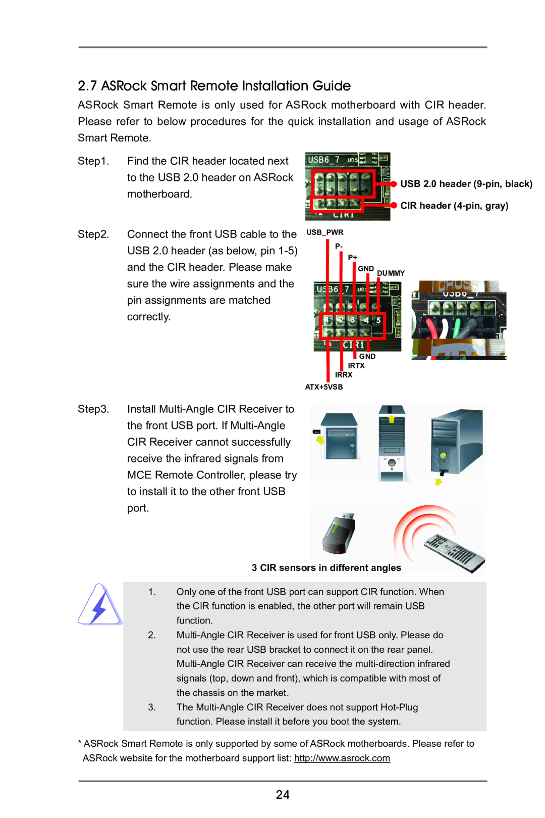 ASRock 970 Extreme3 manual ASRock Smart Remote Installation Guide, CIR sensors in different angles 