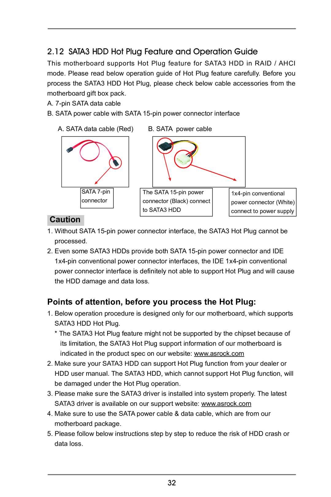 ASRock 970 Extreme3 SATA3 HDD Hot Plug Feature and Operation Guide, Points of attention, before you process the Hot Plug 