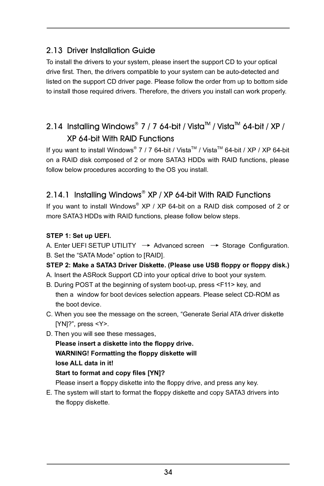 ASRock 970 Extreme3 manual Driver Installation Guide, Installing Windows XP / XP 64-bit With RAID Functions, Set up Uefi 