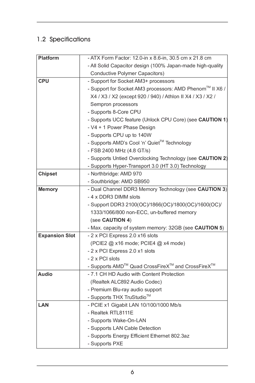 ASRock 970 Extreme3 manual Specifications 