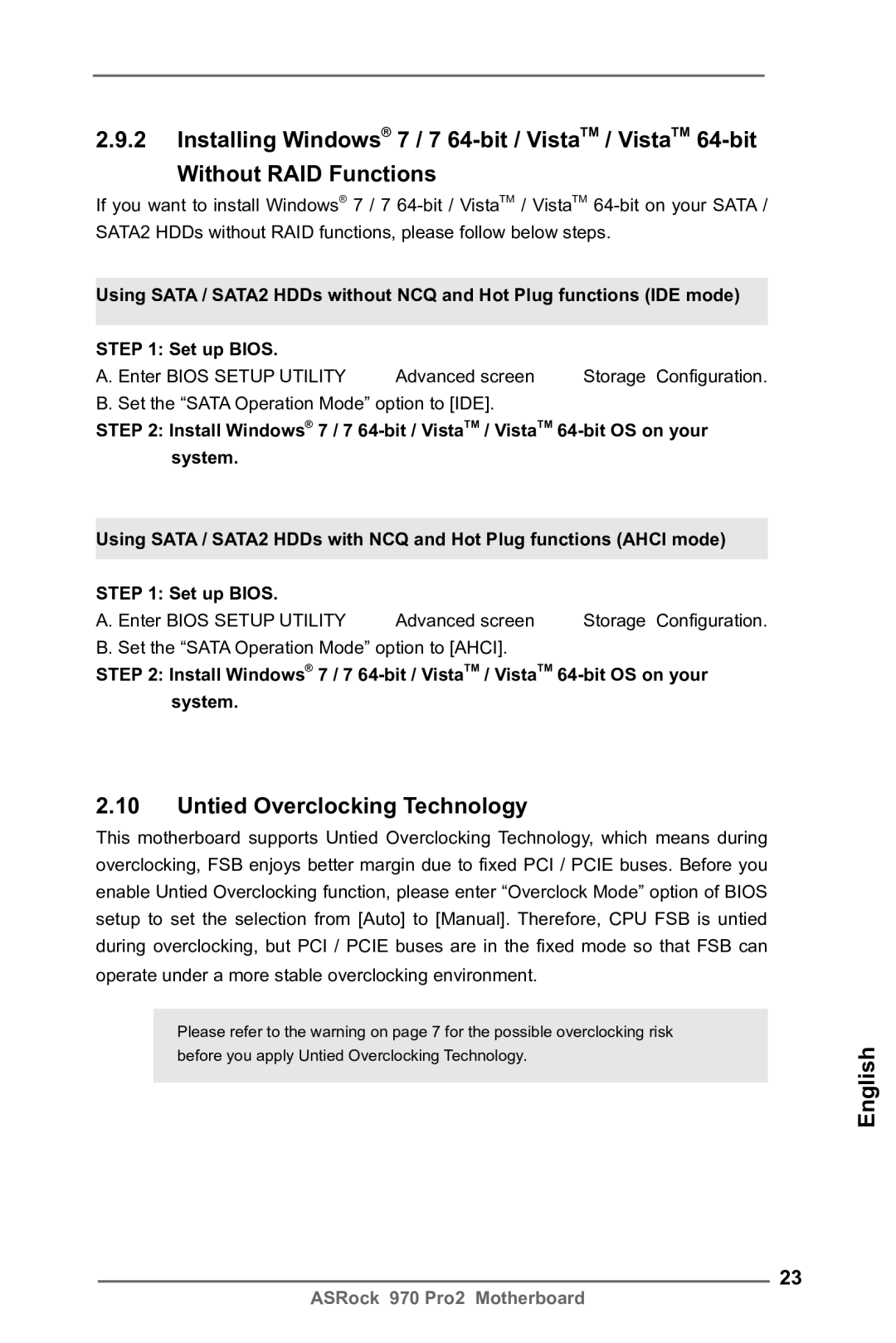 ASRock 970 Pro2 manual Untied Overclocking Technology 