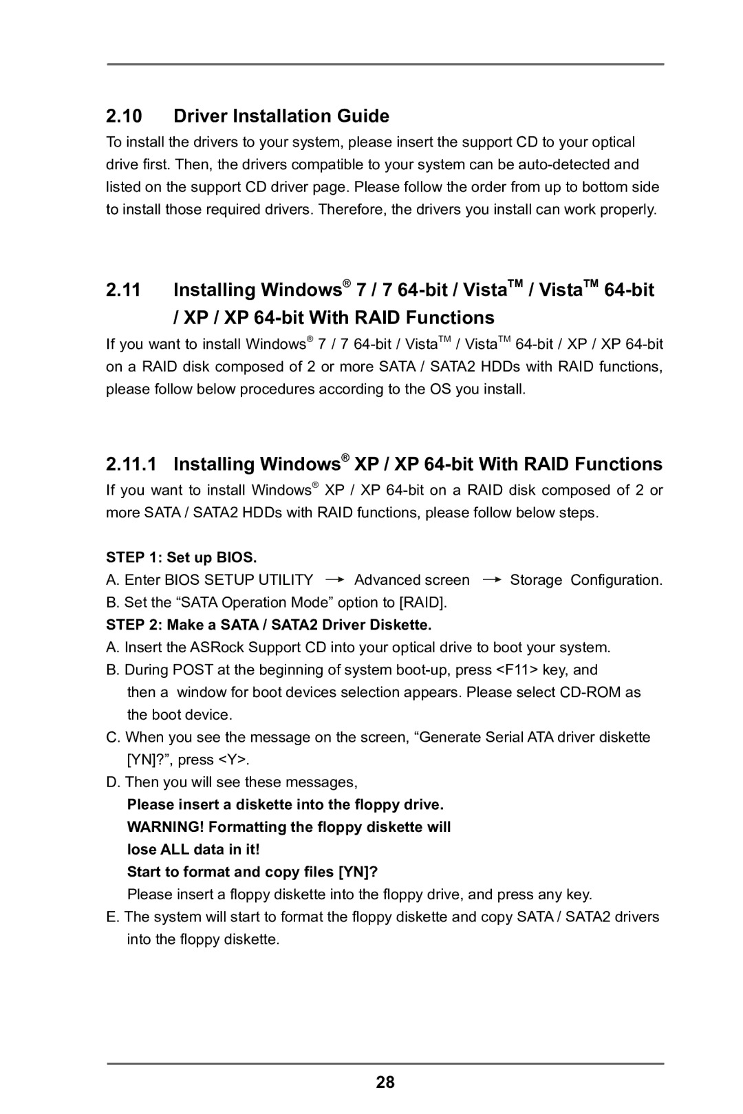 ASRock 970 Pro2 manual Driver Installation Guide, Installing Windows XP / XP 64-bit With RAID Functions, Set up Bios 