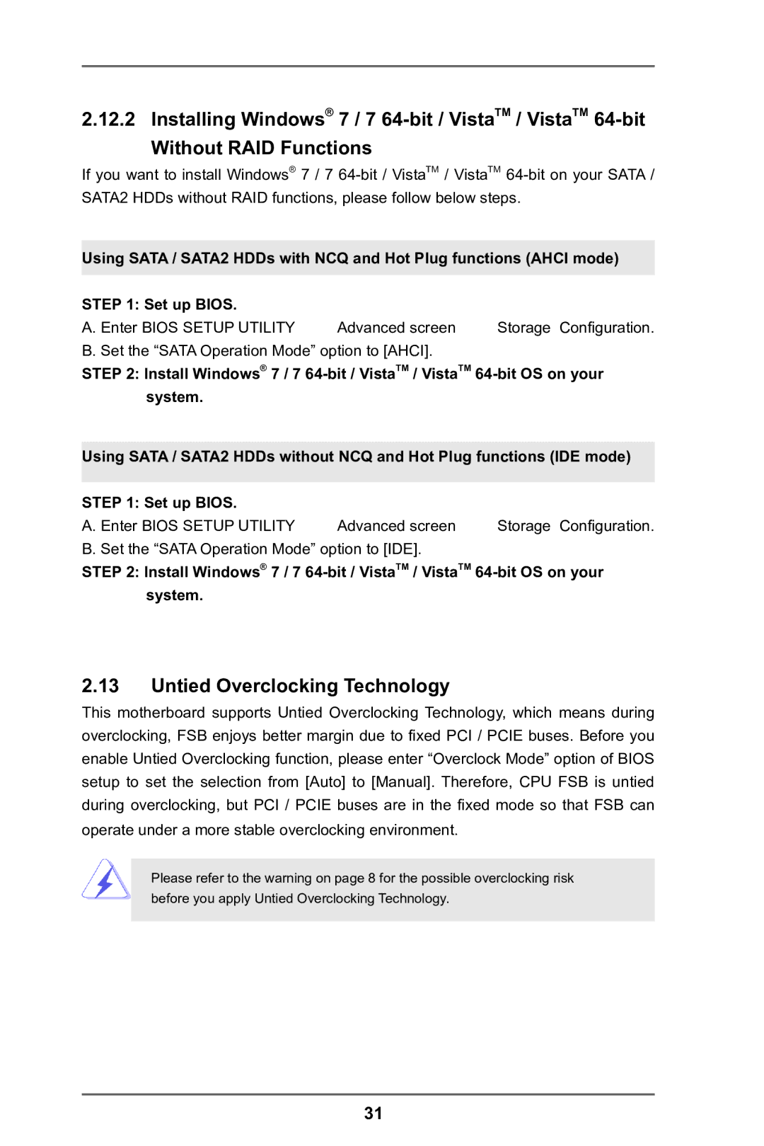 ASRock 970 Pro2 manual Untied Overclocking Technology 