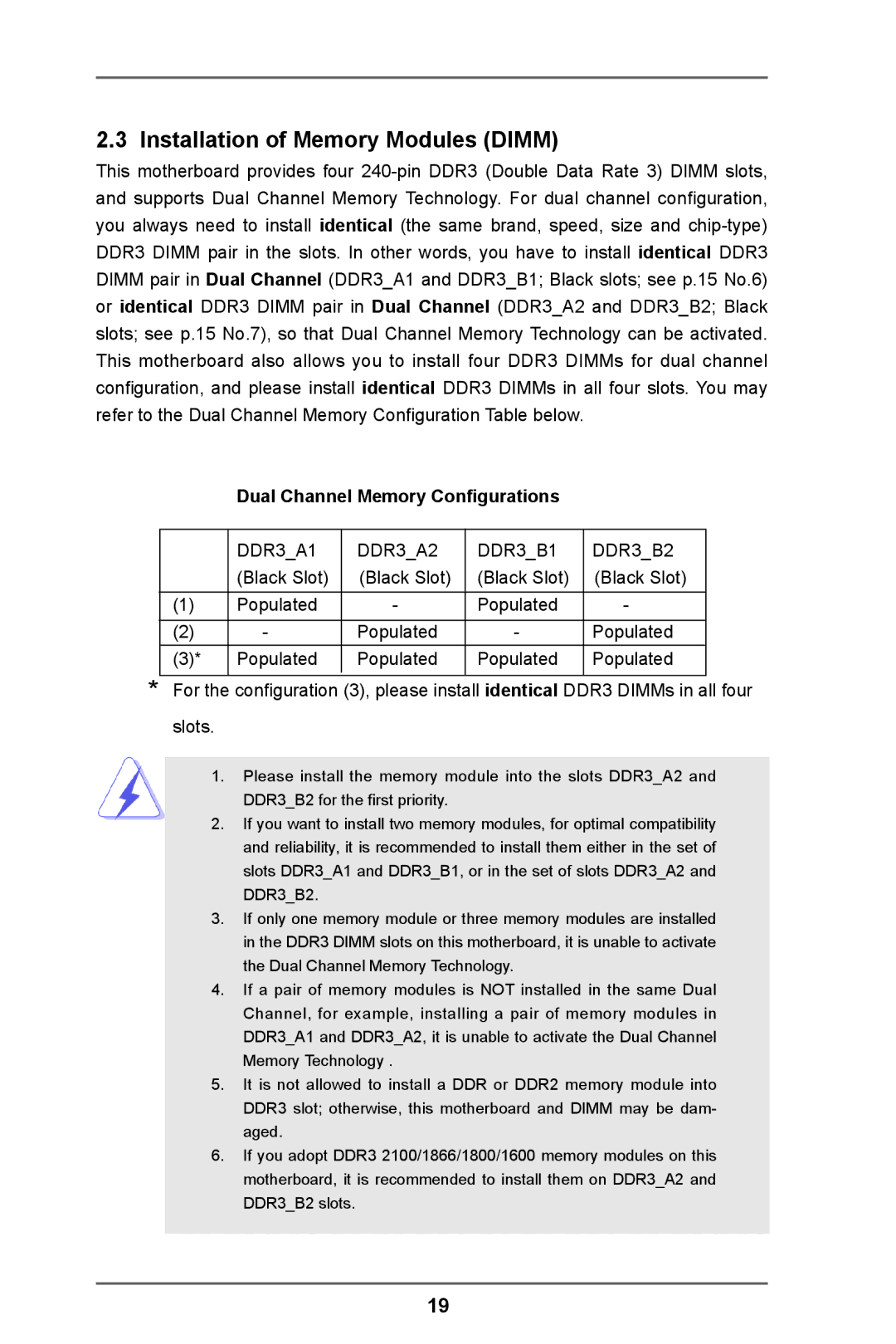 ASRock 970 Pro3 R2.0 manual Installation of Memory Modules Dimm, Dual Channel Memory Configurations 