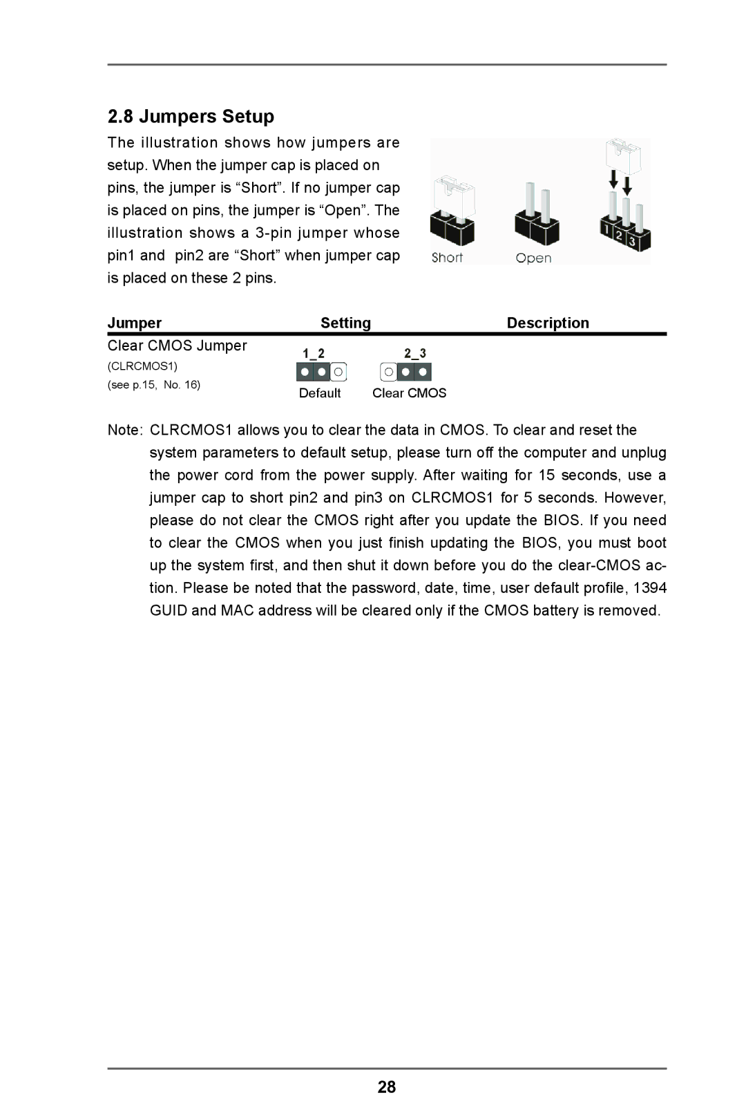 ASRock 970 Pro3 R2.0 manual Jumpers Setup, Description 