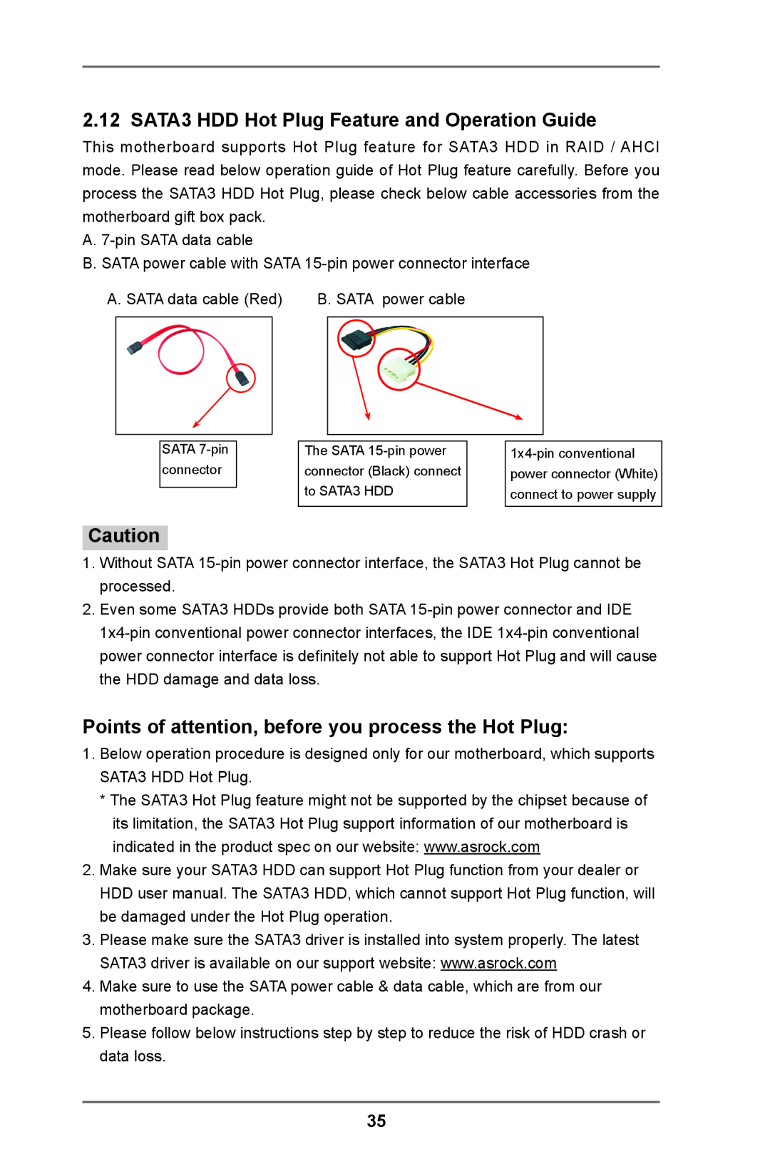 ASRock 970 Pro3 R2.0 SATA3 HDD Hot Plug Feature and Operation Guide, Points of attention, before you process the Hot Plug 