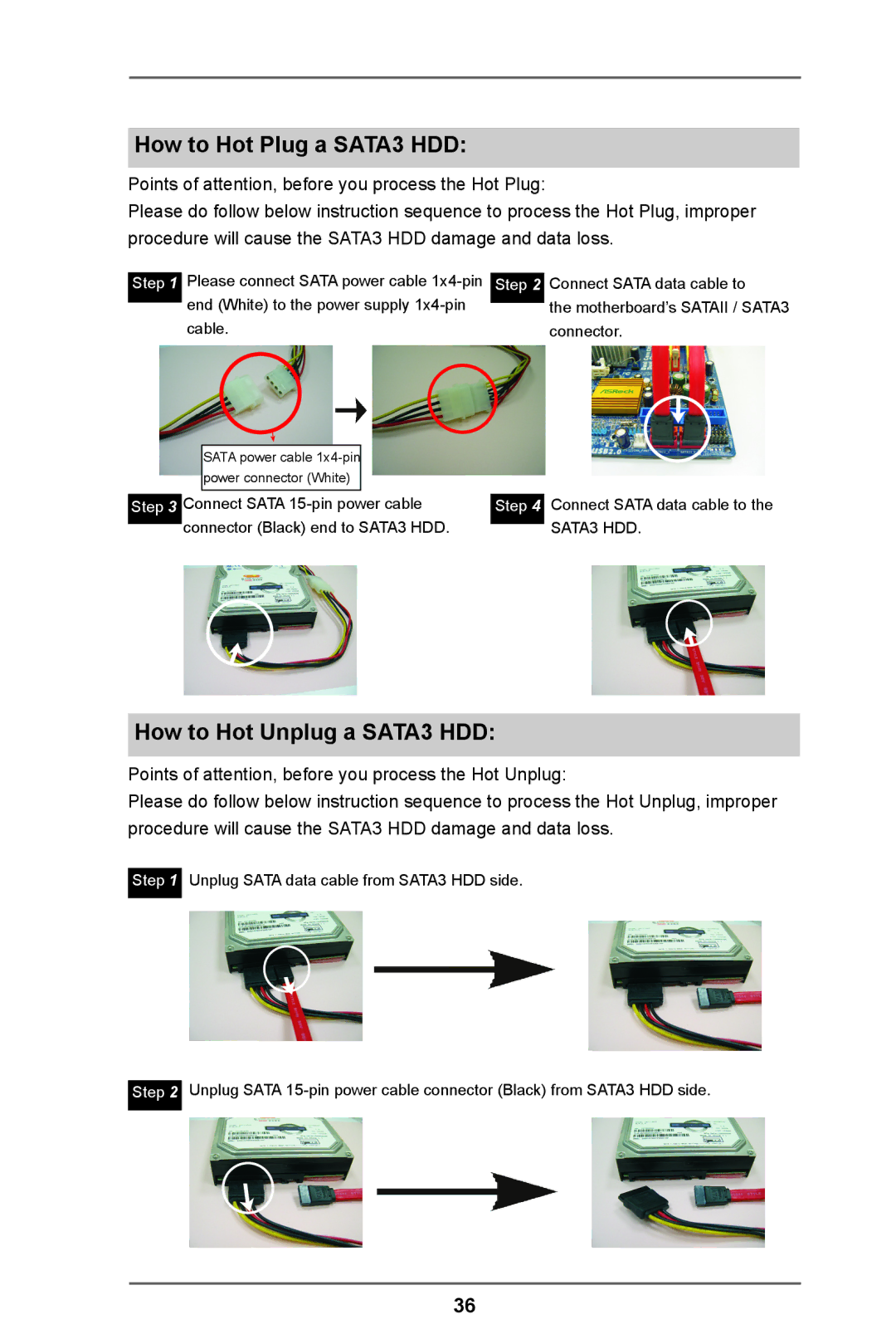 ASRock 970 Pro3 R2.0 manual How to Hot Plug a SATA3 HDD, How to Hot Unplug a SATA3 HDD 