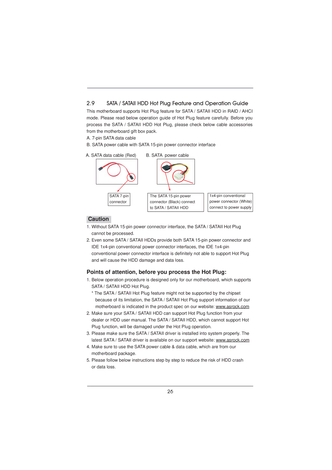 ASRock 970DE3/U3S3 manual Sata / Sataii HDD Hot Plug Feature and Operation Guide, Sata power cable 