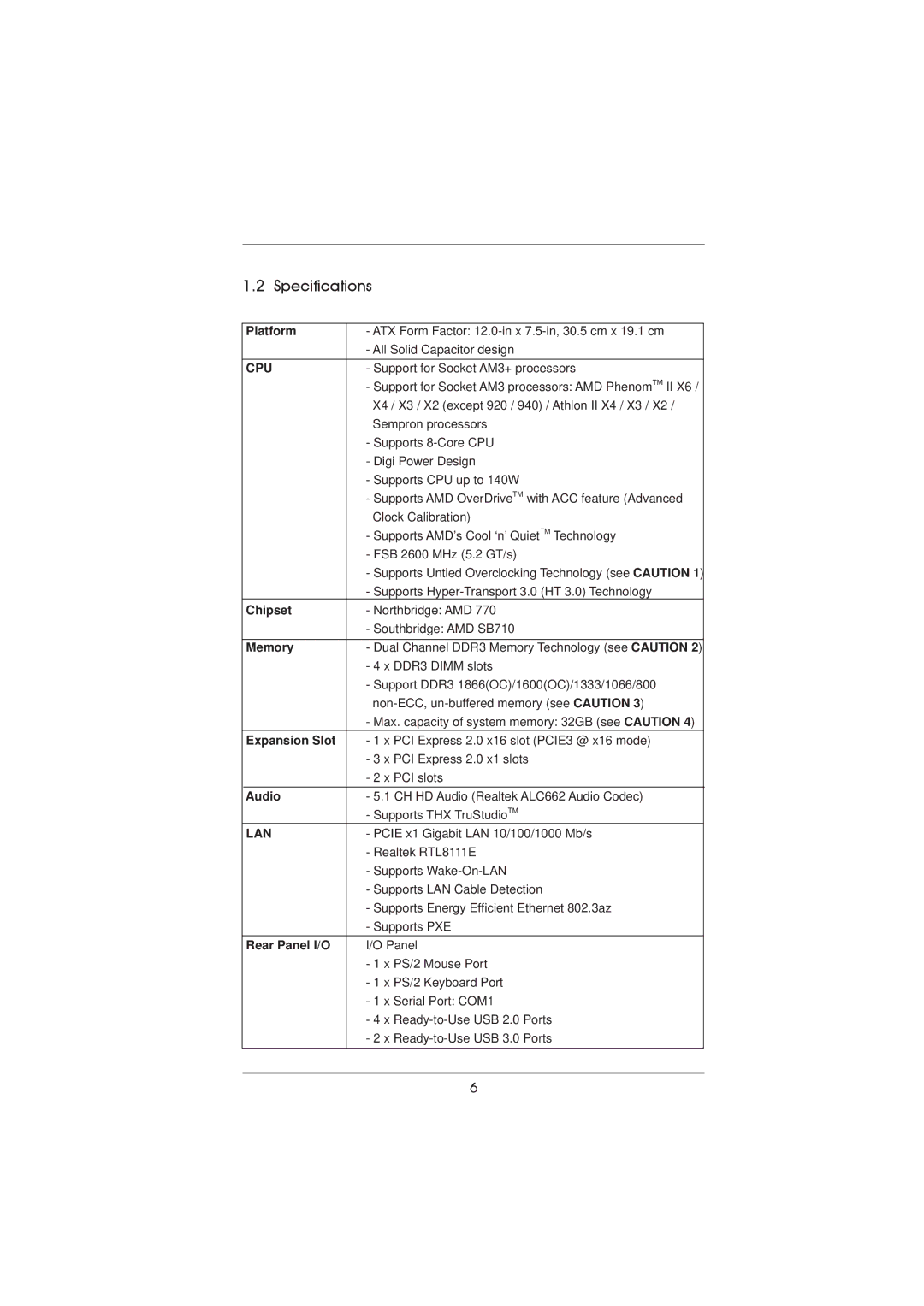 ASRock 970DE3/U3S3 manual Specifications 