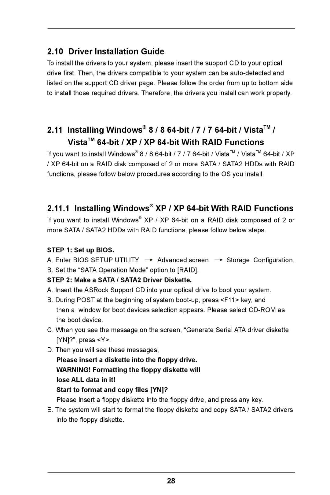 ASRock 980DE3/U3S3 manual Driver Installation Guide, Installing Windows XP / XP 64-bit With RAID Functions, Set up Bios 