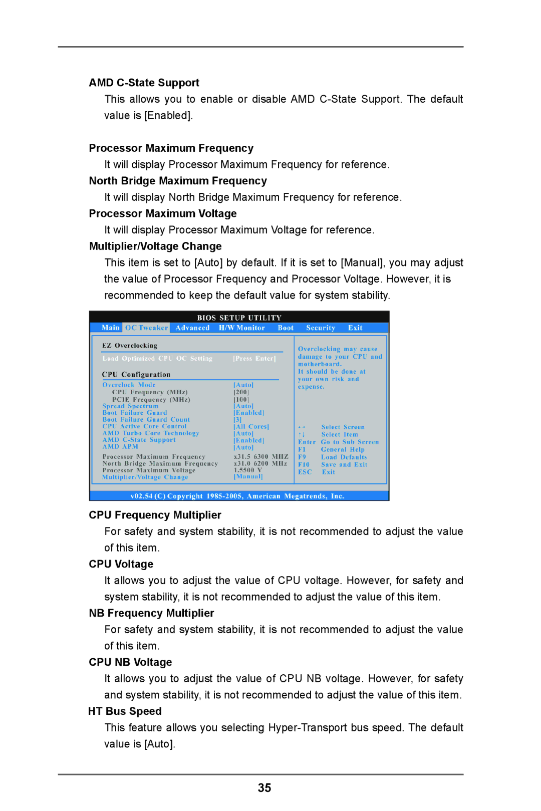 ASRock 980DE3/U3S3 manual AMD C-State Support, Processor Maximum Frequency, North Bridge Maximum Frequency, CPU Voltage 