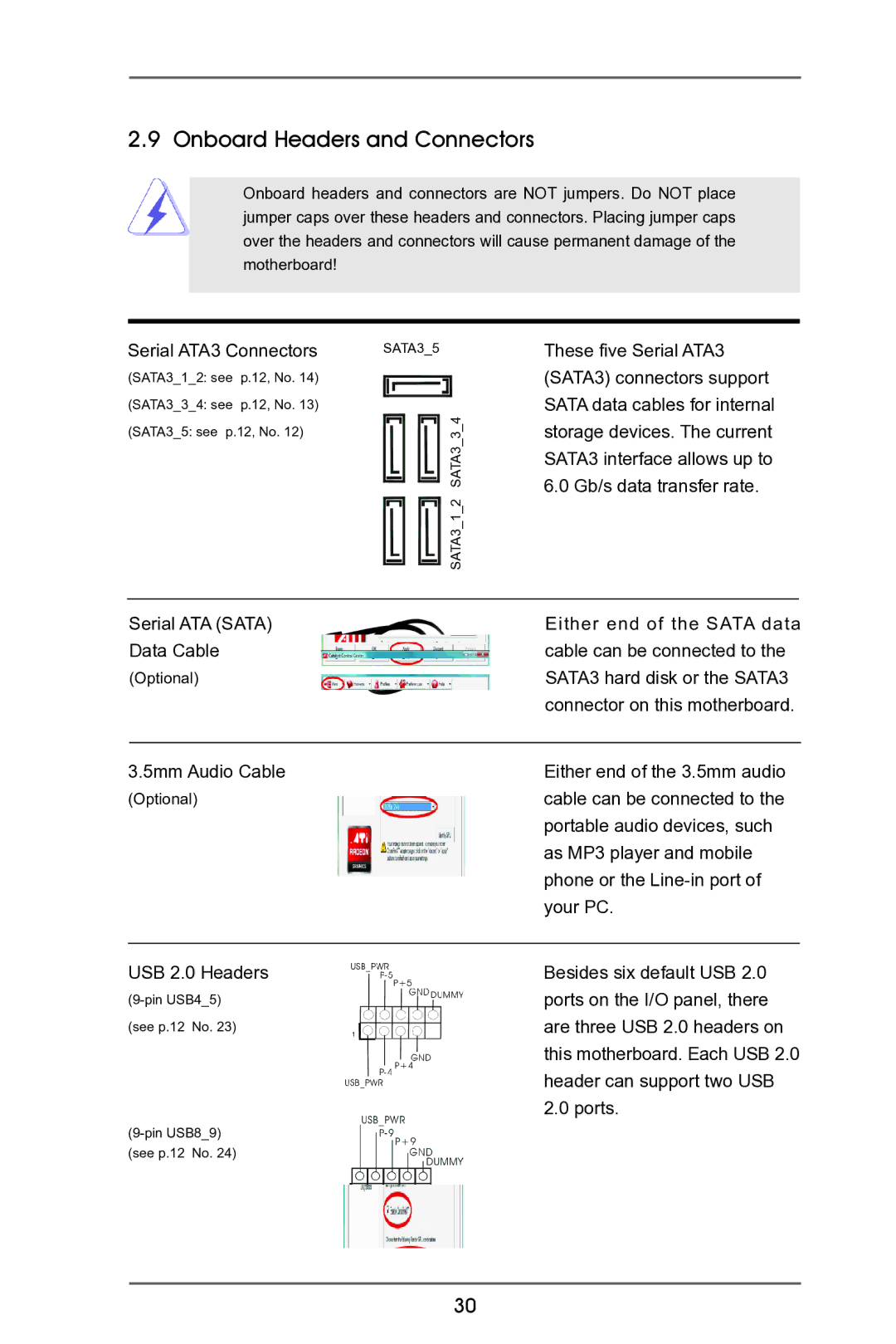 ASRock 990FX Extreme3 manual Onboard Headers and Connectors, 5mm Audio Cable 