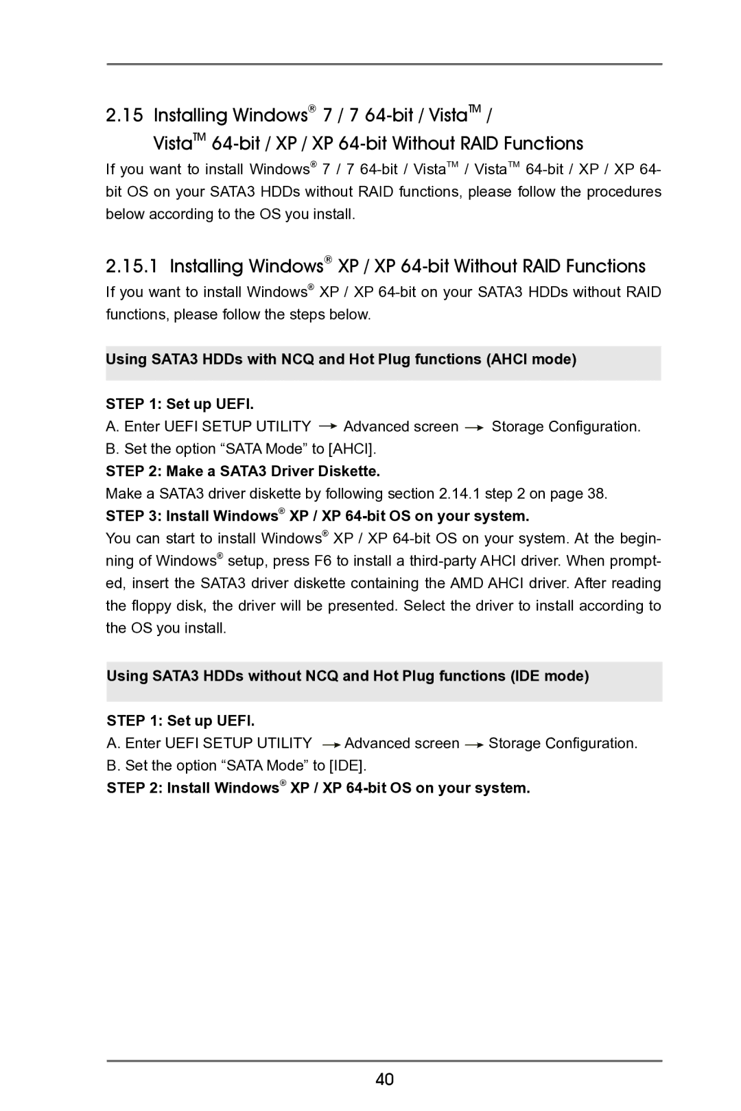 ASRock 990FX Extreme3 manual Installing Windows XP / XP 64-bit Without RAID Functions 