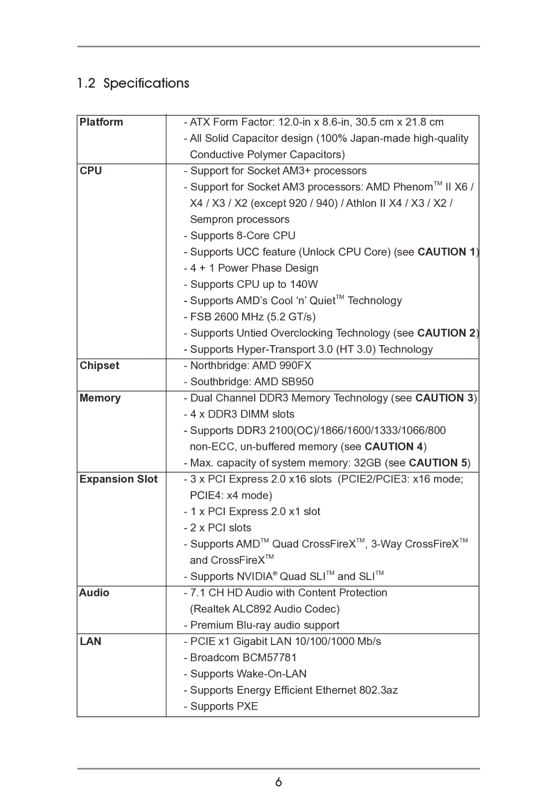 ASRock 990FX Extreme3 manual Specifications 