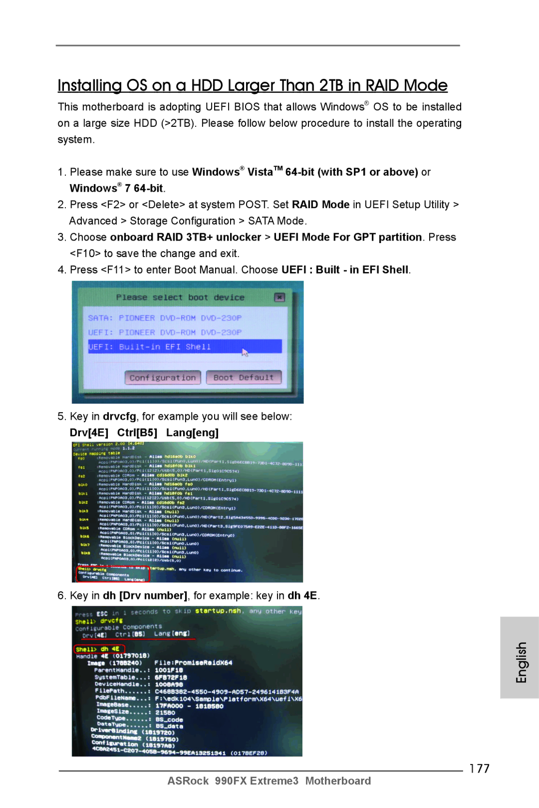 ASRock 990FX Extreme3 manual 177, Drv4E CtrlB5 Langeng, Key in dh Drv number, for example key in dh 4E 