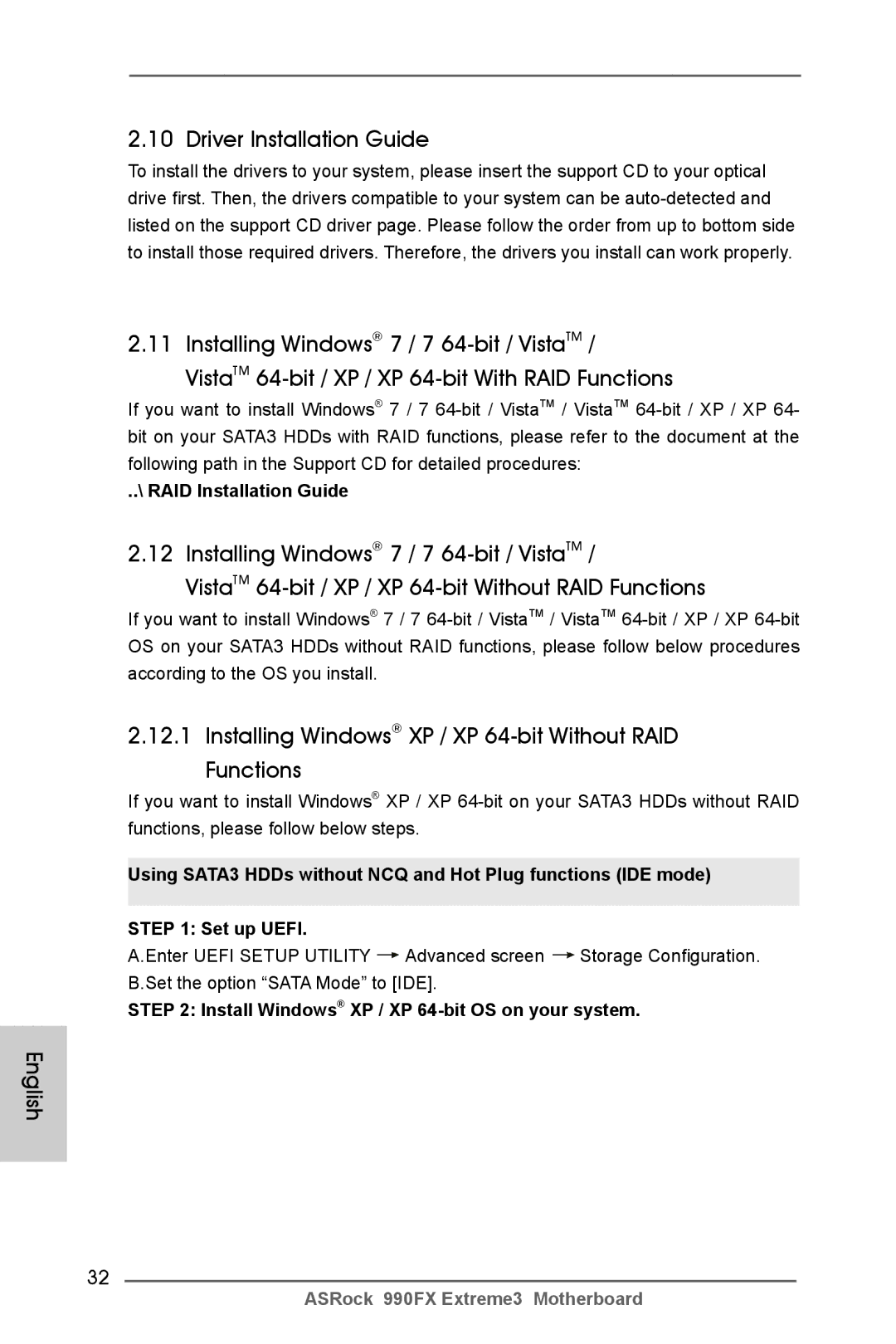 ASRock 990FX Extreme3 manual Driver Installation Guide, Installing Windows XP / XP 64-bit Without RAID Functions 