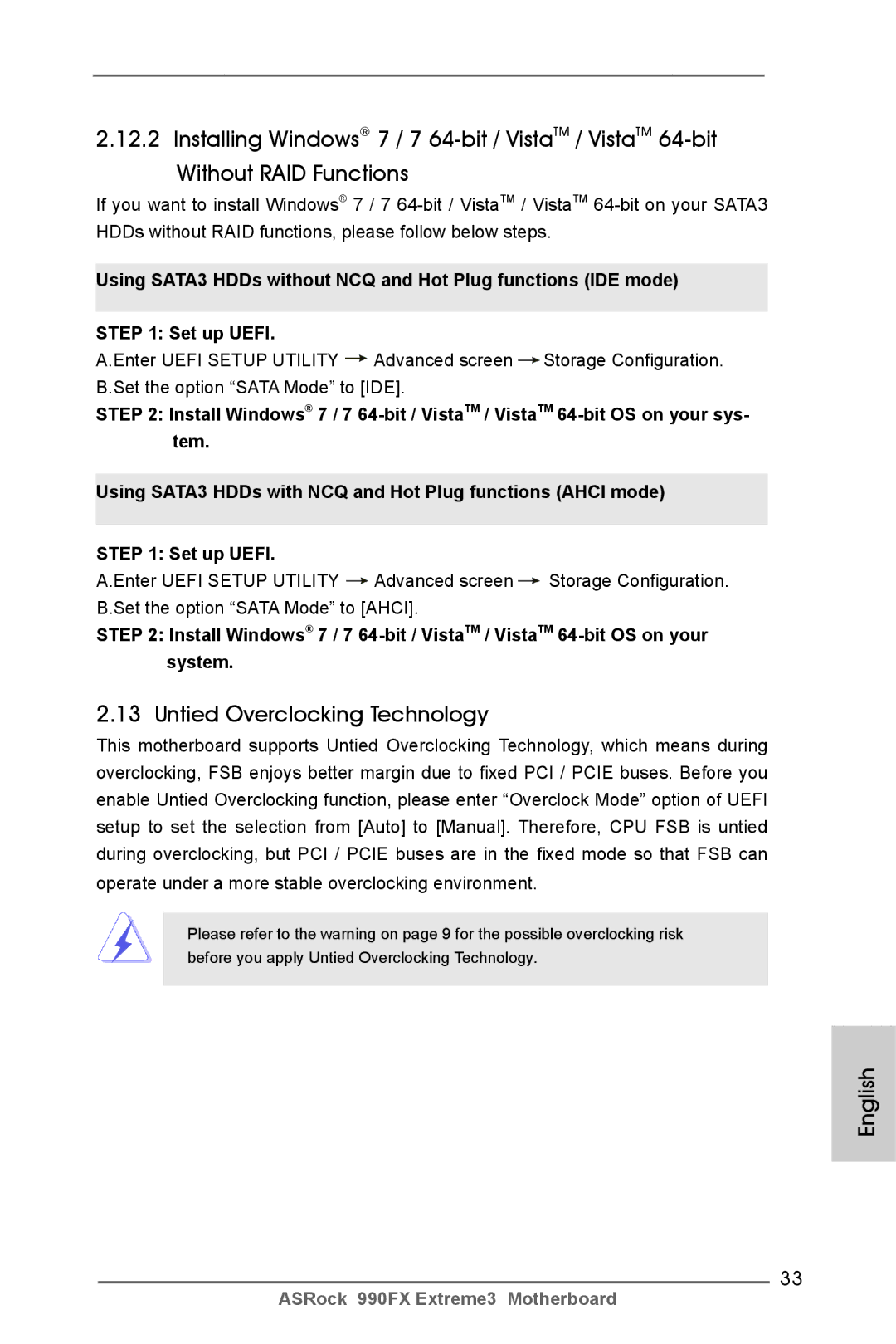 ASRock 990FX Extreme3 manual Untied Overclocking Technology 