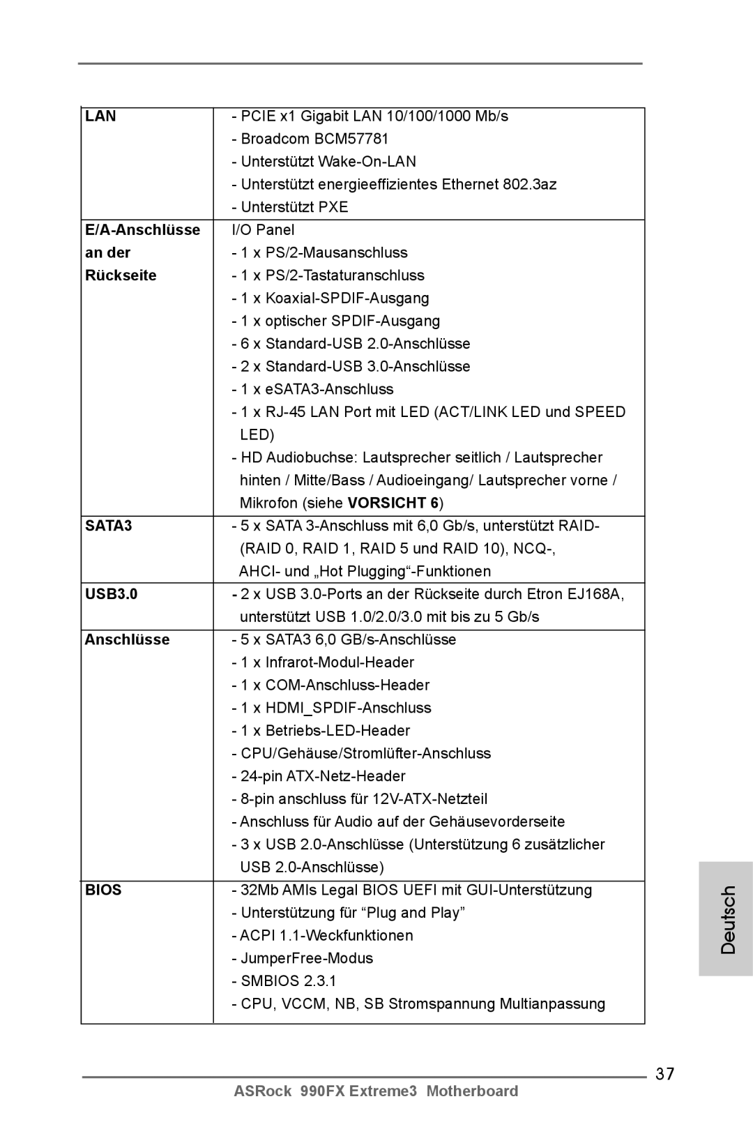 ASRock 990FX Extreme3 manual Anschlüsse, An der, Rückseite, USB3.0 