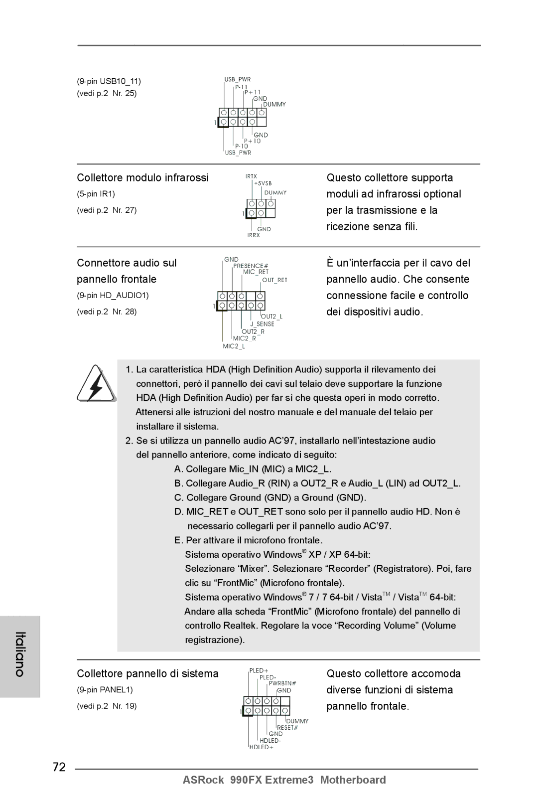 ASRock 990FX Extreme3 manual Collettore modulo infrarossi Questo collettore supporta, Moduli ad infrarossi optional 