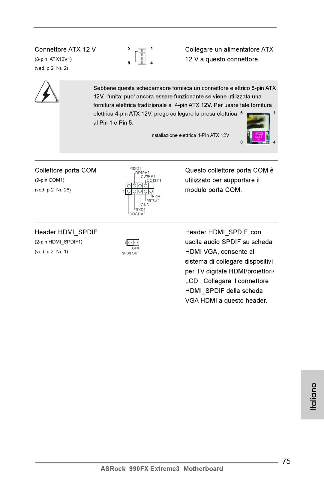 ASRock 990FX Extreme3 manual Connettore ATX 12 