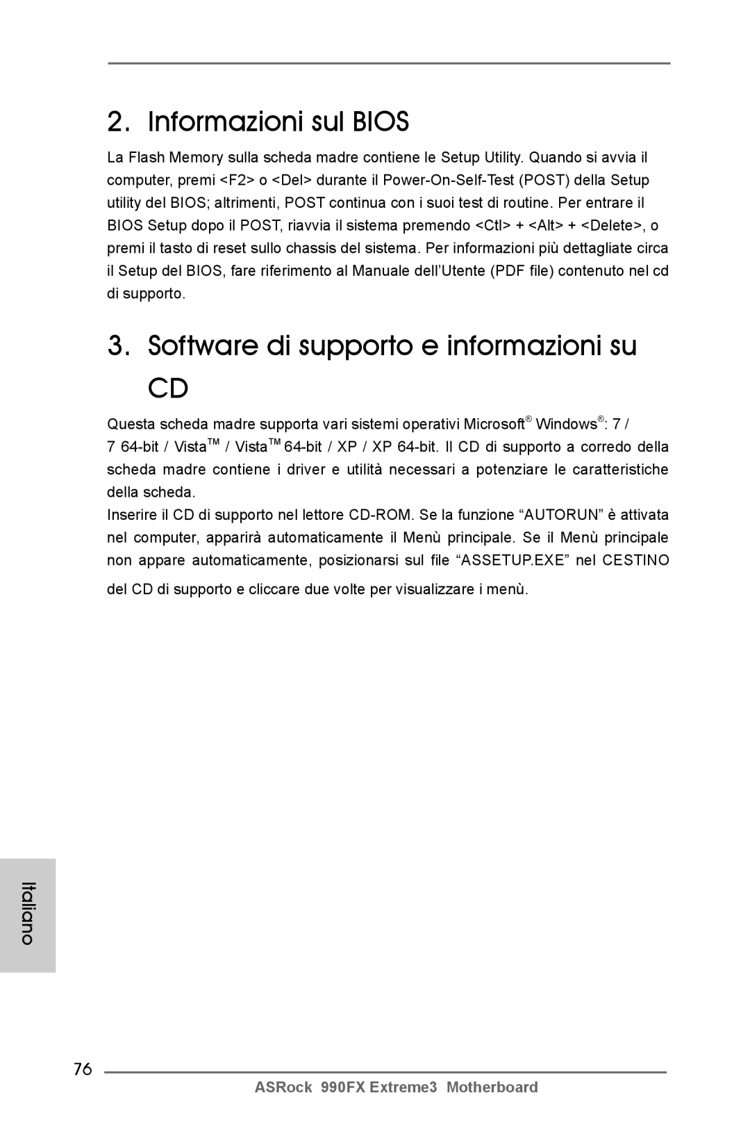 ASRock 990FX Extreme3 manual Informazioni sul Bios Software di supporto e informazioni su 