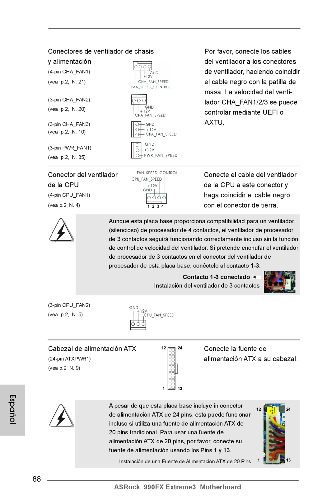 ASRock 990FX Extreme3 manual Conectores de ventilador de chasis y alimentación, De la CPU De la CPU a este conector y 