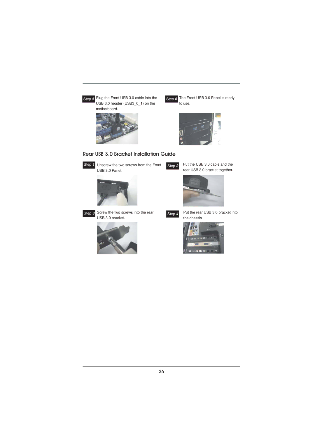 ASRock 990FX Extreme4 manual Rear USB 3.0 Bracket Installation Guide, USB 3.0 Panel 