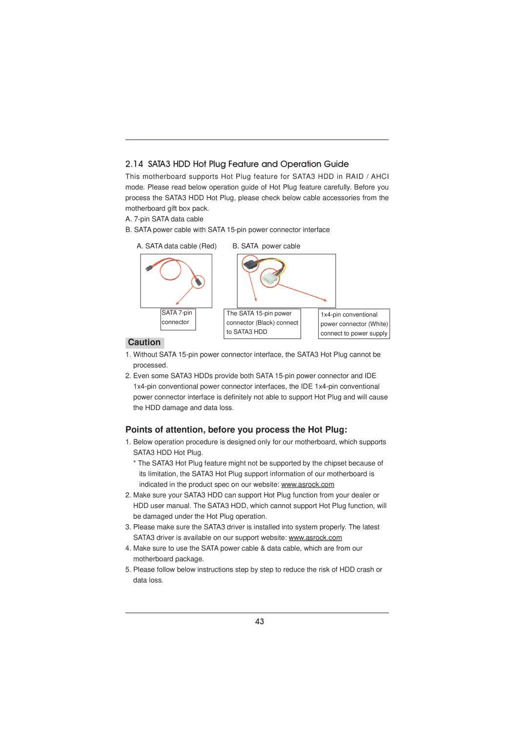 ASRock 990FX Extreme4 SATA3 HDD Hot Plug Feature and Operation Guide, Points of attention, before you process the Hot Plug 