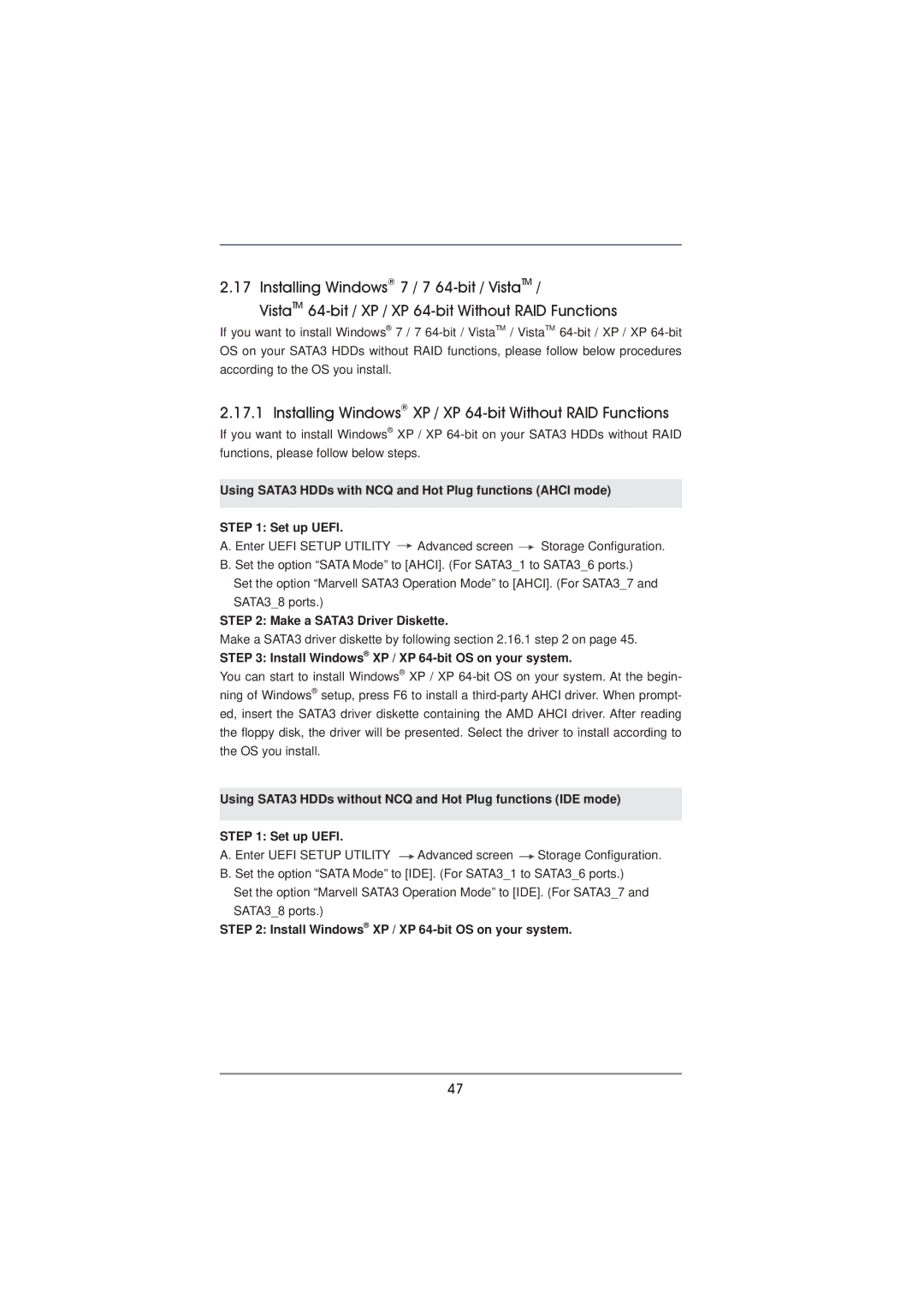 ASRock 990FX Extreme4 manual Installing Windows XP / XP 64-bit Without RAID Functions 