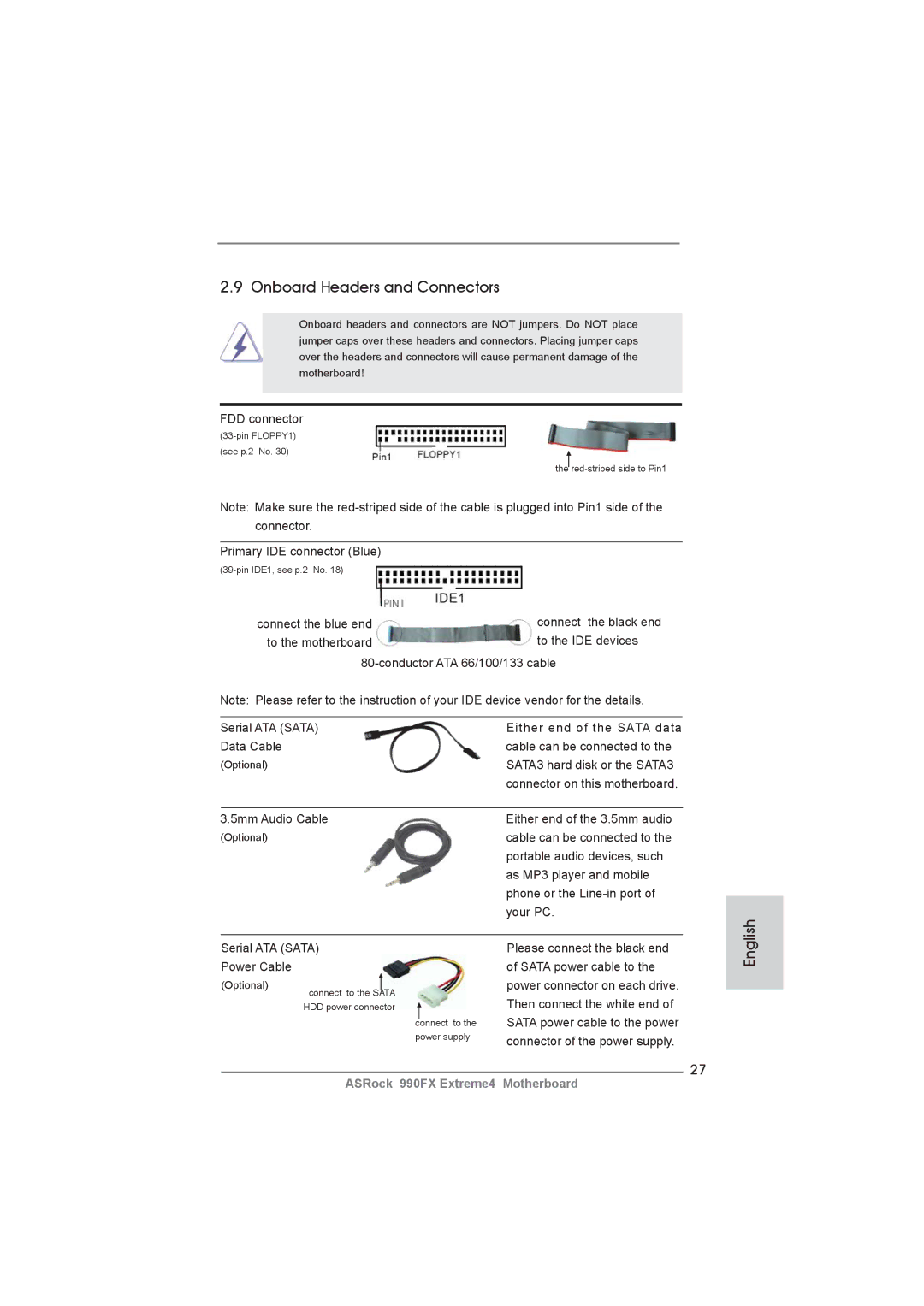 ASRock 990FX Extreme4 manual Onboard Headers and Connectors 