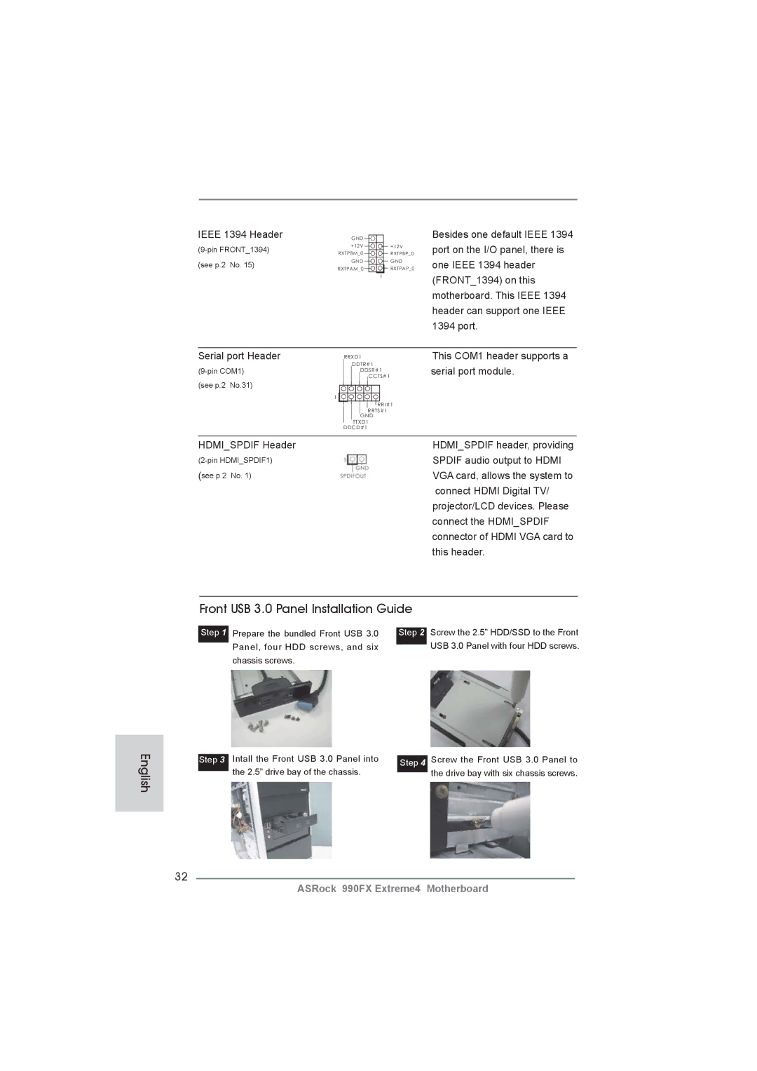 ASRock 990FX Extreme4 manual Front USB 3.0 Panel Installation Guide 