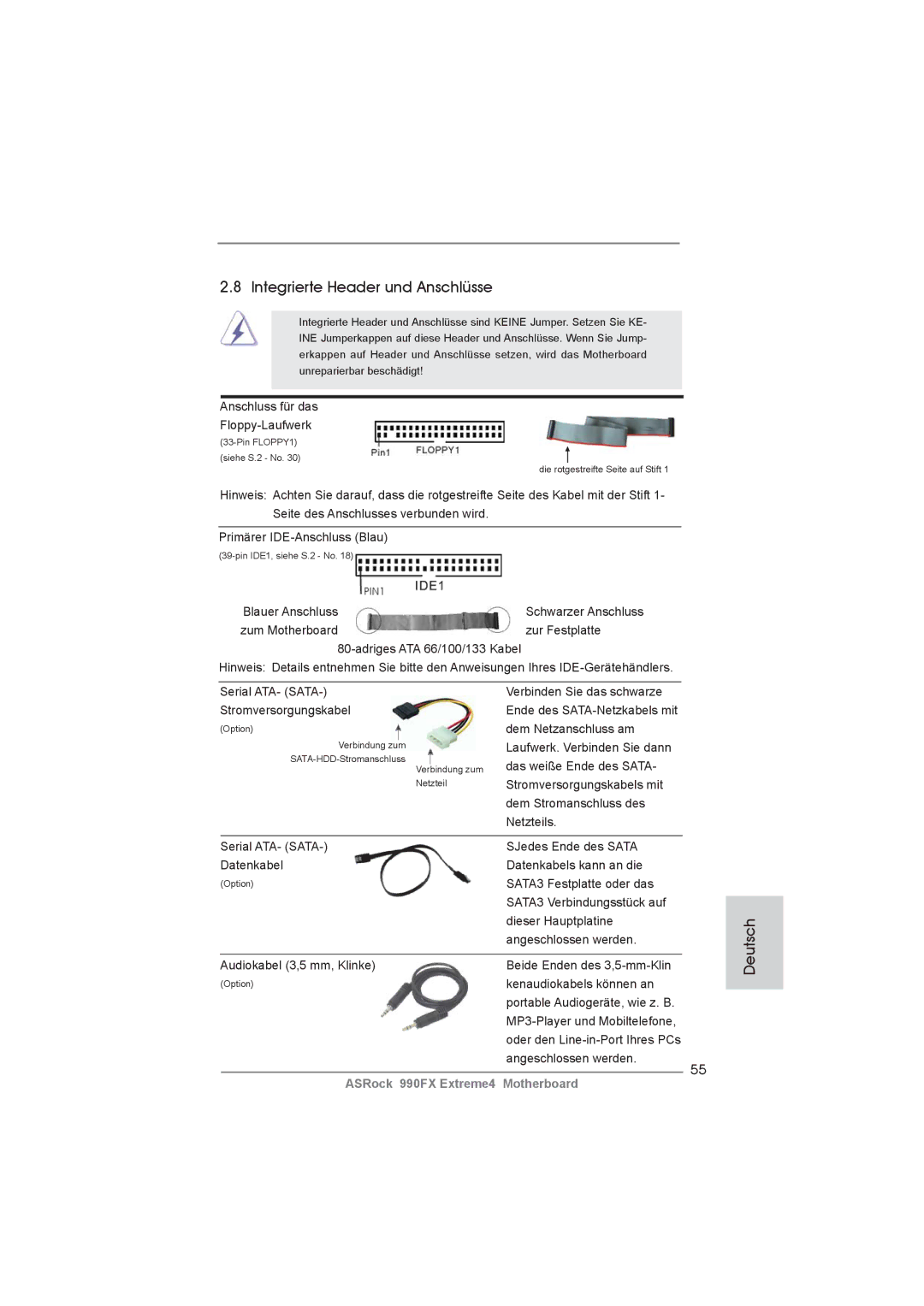 ASRock 990FX Extreme4 manual Integrierte Header und Anschlüsse 