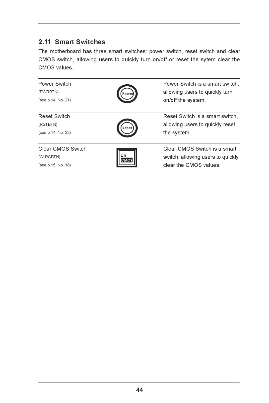 ASRock 990FX Extreme9 manual Smart Switches 