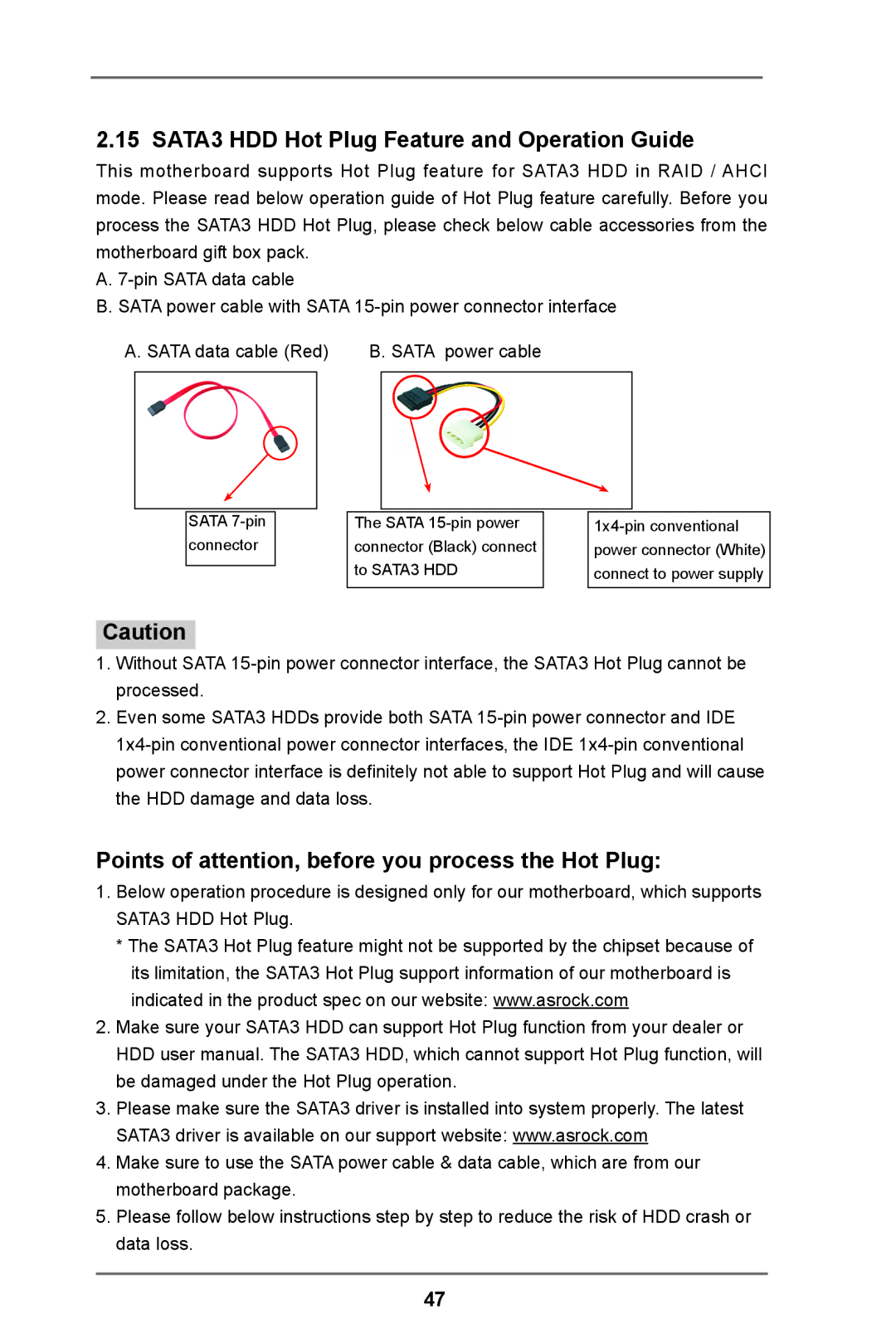 ASRock 990FX Extreme9 SATA3 HDD Hot Plug Feature and Operation Guide, Points of attention, before you process the Hot Plug 