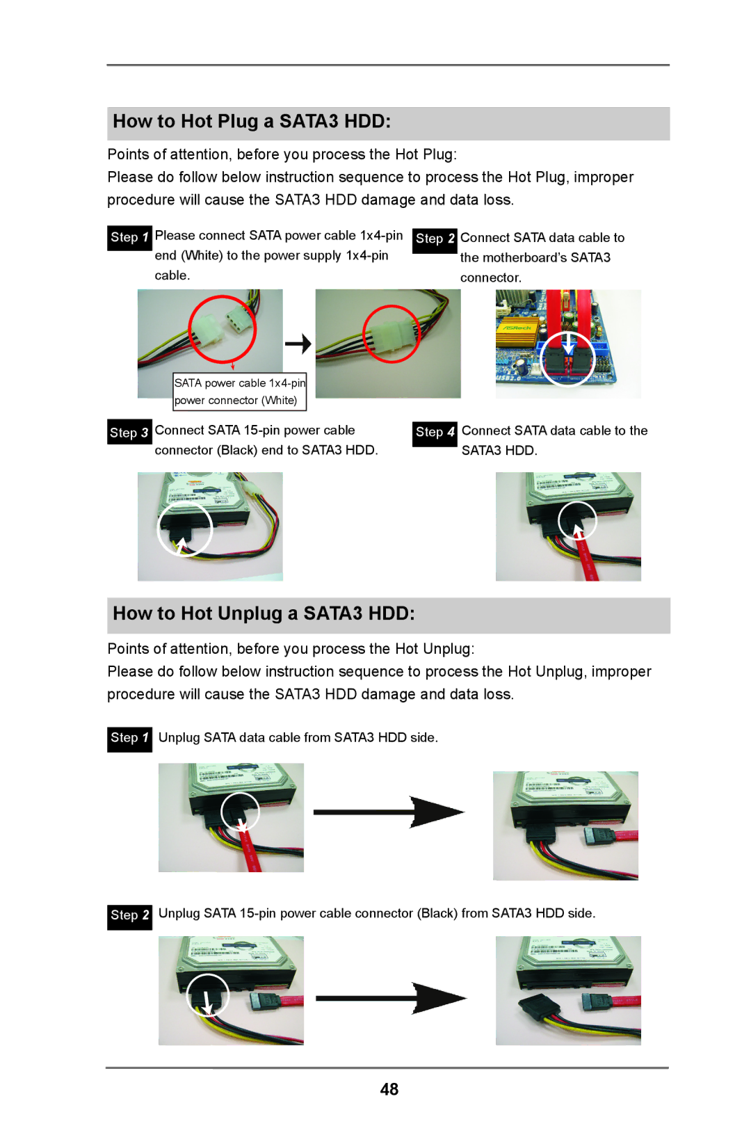 ASRock 990FX Extreme9 manual How to Hot Plug a SATA3 HDD, How to Hot Unplug a SATA3 HDD 