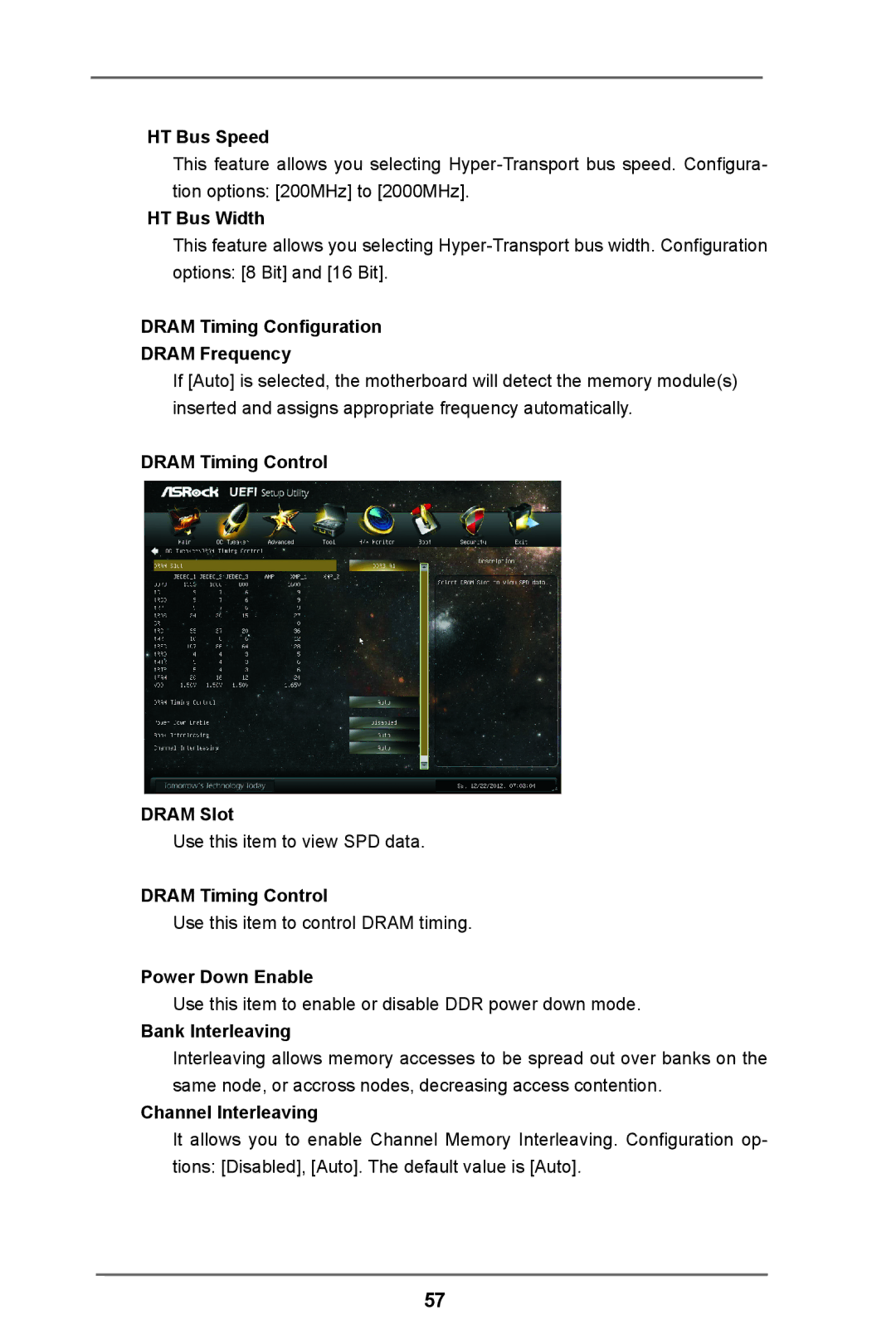 ASRock 990FX Extreme9 HT Bus Speed, HT Bus Width, Dram Timing Configuration Dram Frequency, Dram Timing Control Dram Slot 