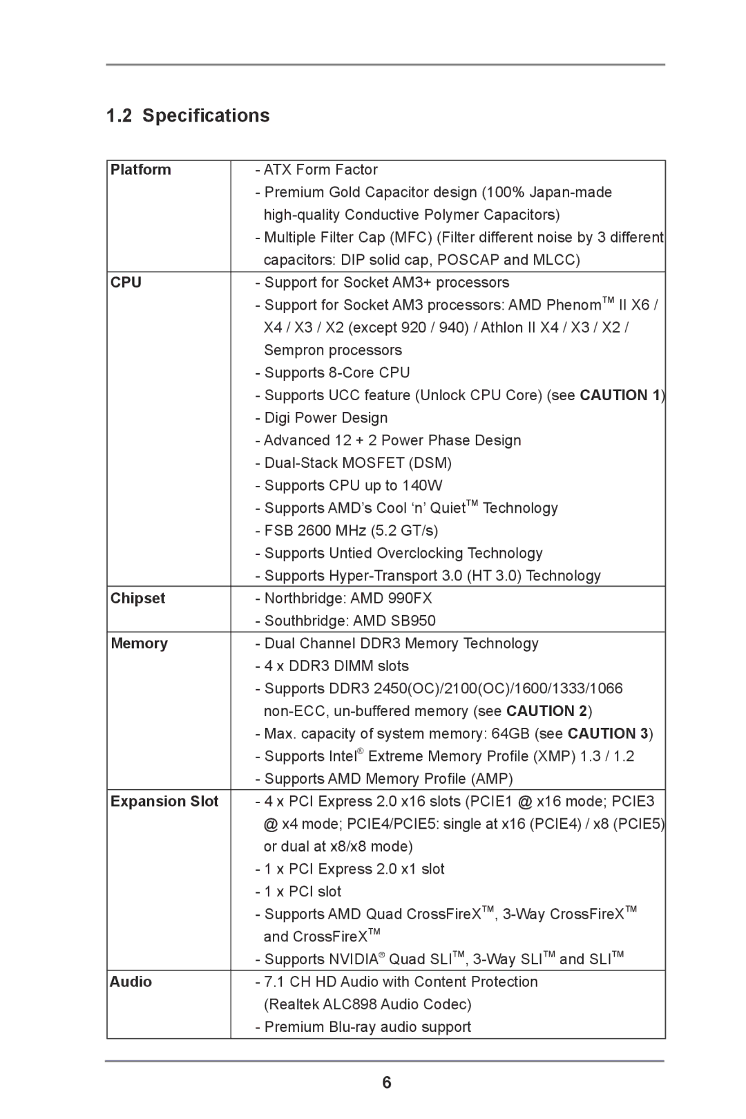 ASRock 990FX Extreme9 manual Specifications 