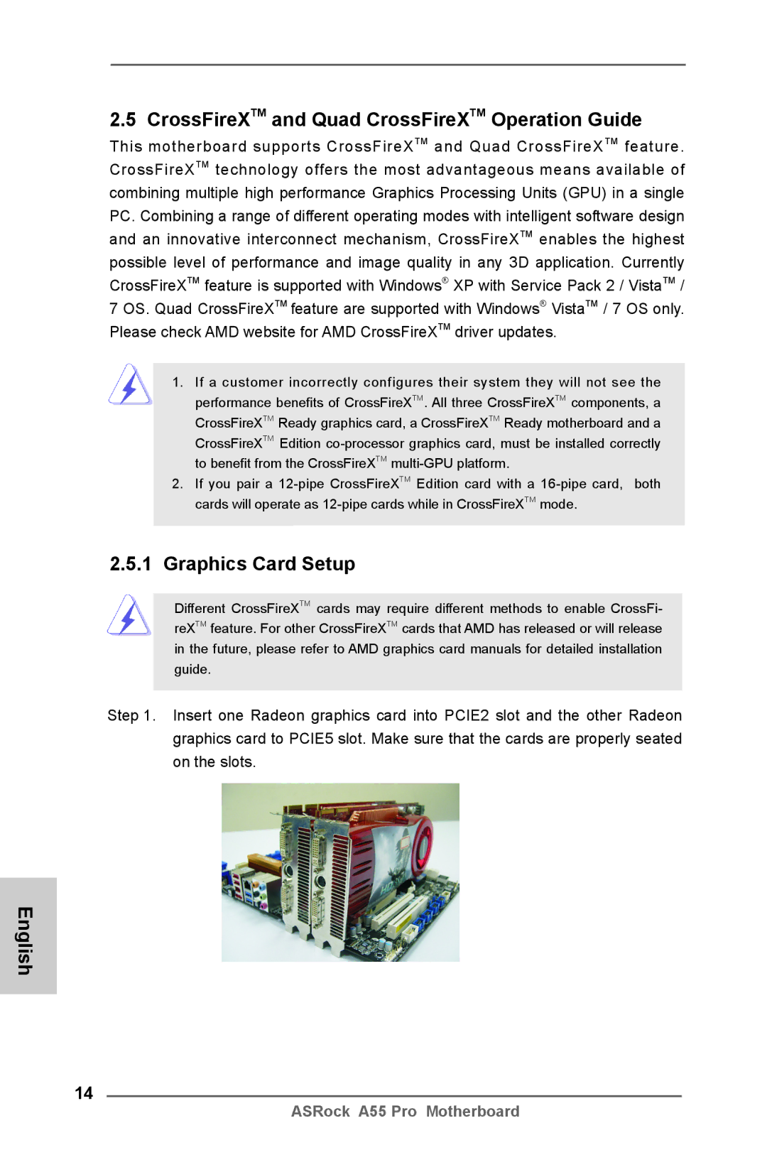 ASRock A55 Pro manual CrossFireXTM and Quad CrossFireXTM Operation Guide, Graphics Card Setup 