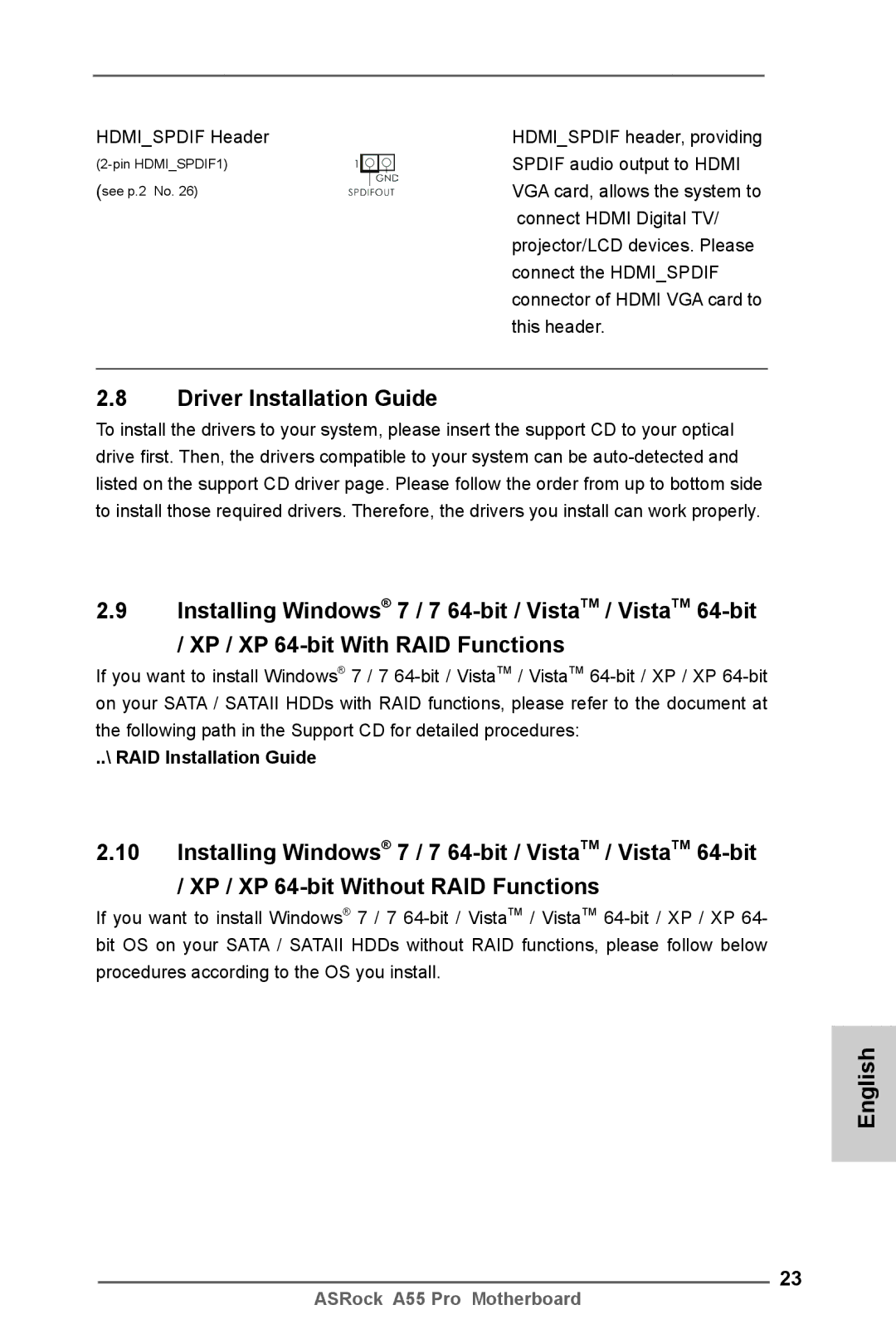 ASRock A55 Pro manual Driver Installation Guide, RAID Installation Guide 