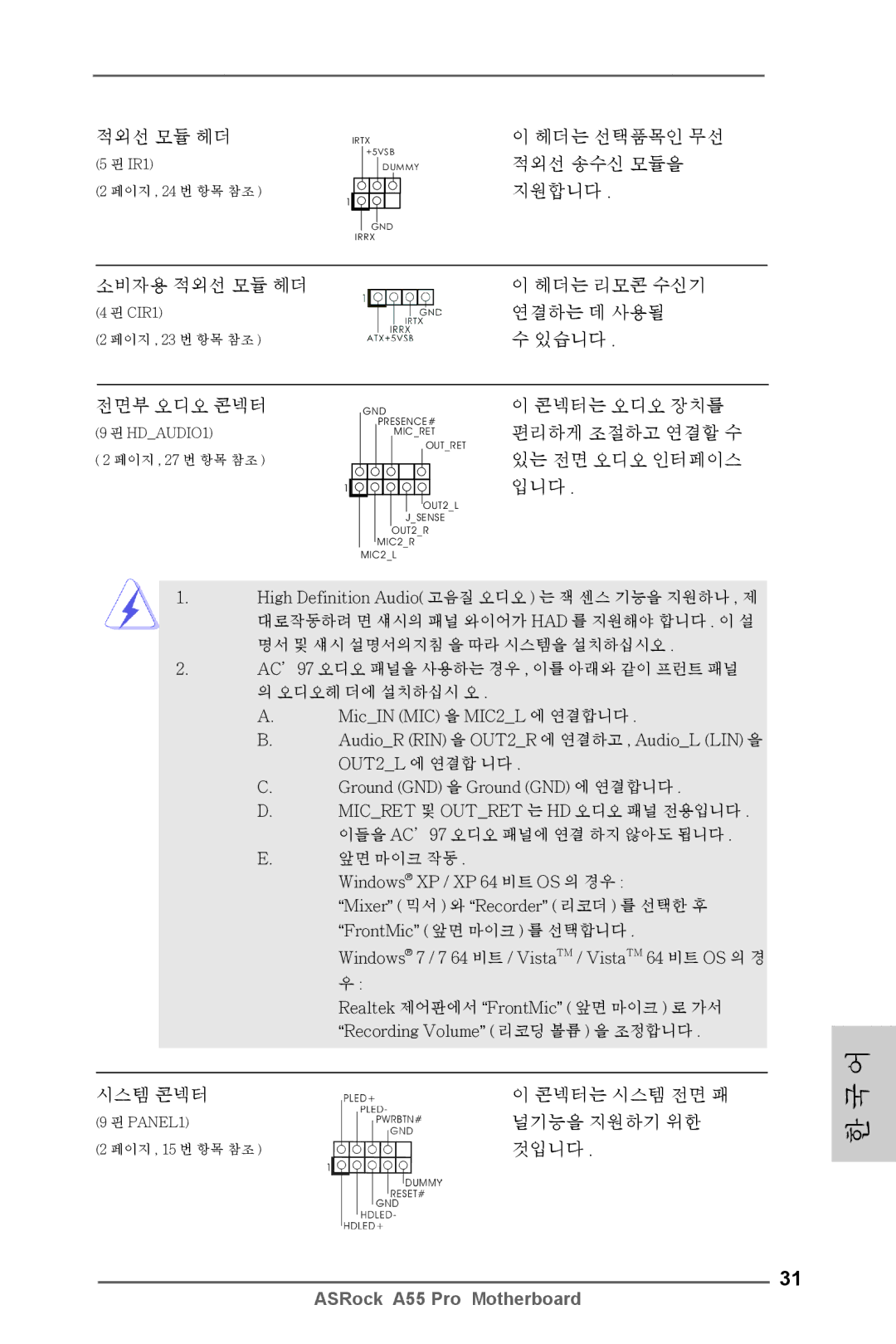 ASRock A55 Pro manual 적외선 모듈 헤더 