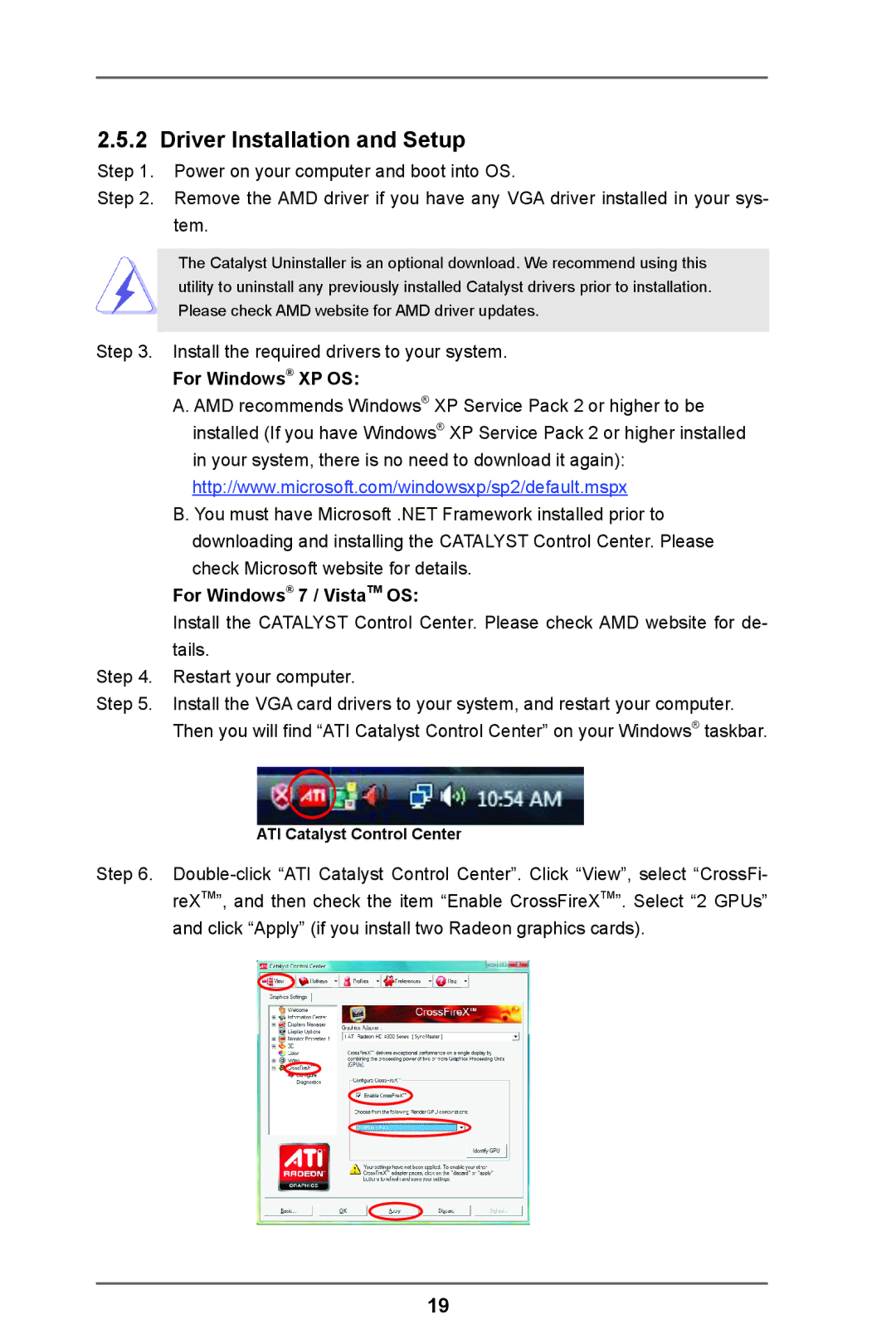 ASRock A55 Pro manual Driver Installation and Setup, For Windows XP OS, For Windows 7 / VistaTM OS 