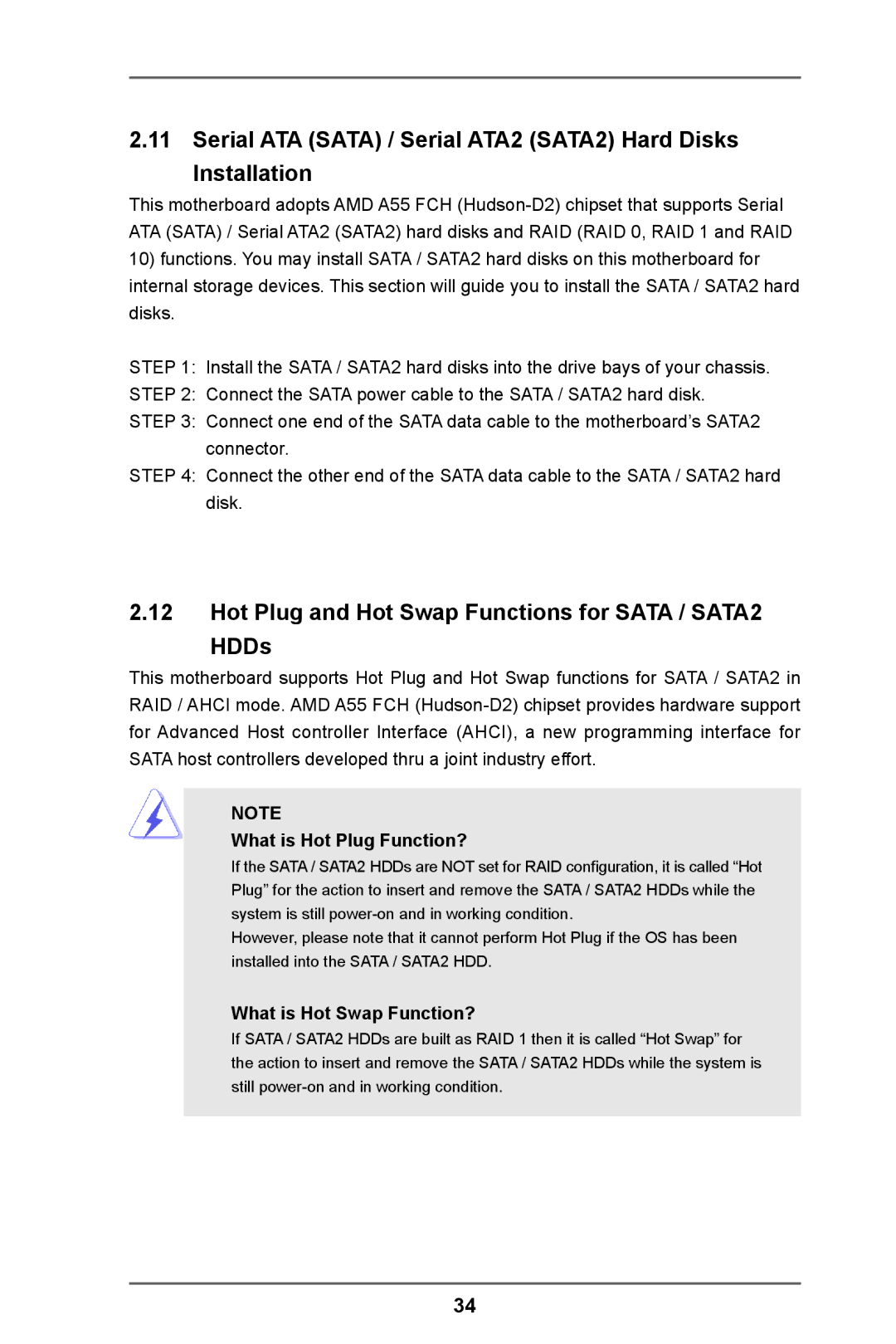 ASRock A55 Pro manual Serial ATA Sata / Serial ATA2 SATA2 Hard Disks Installation, What is Hot Plug Function? 