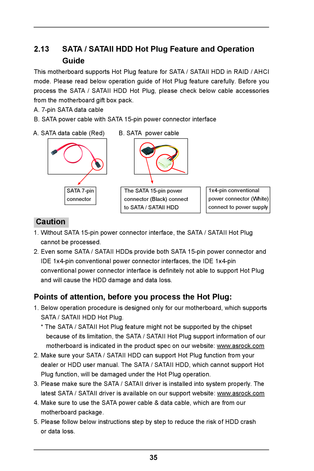 ASRock A55 Pro manual Sata / Sataii HDD Hot Plug Feature and Operation Guide 