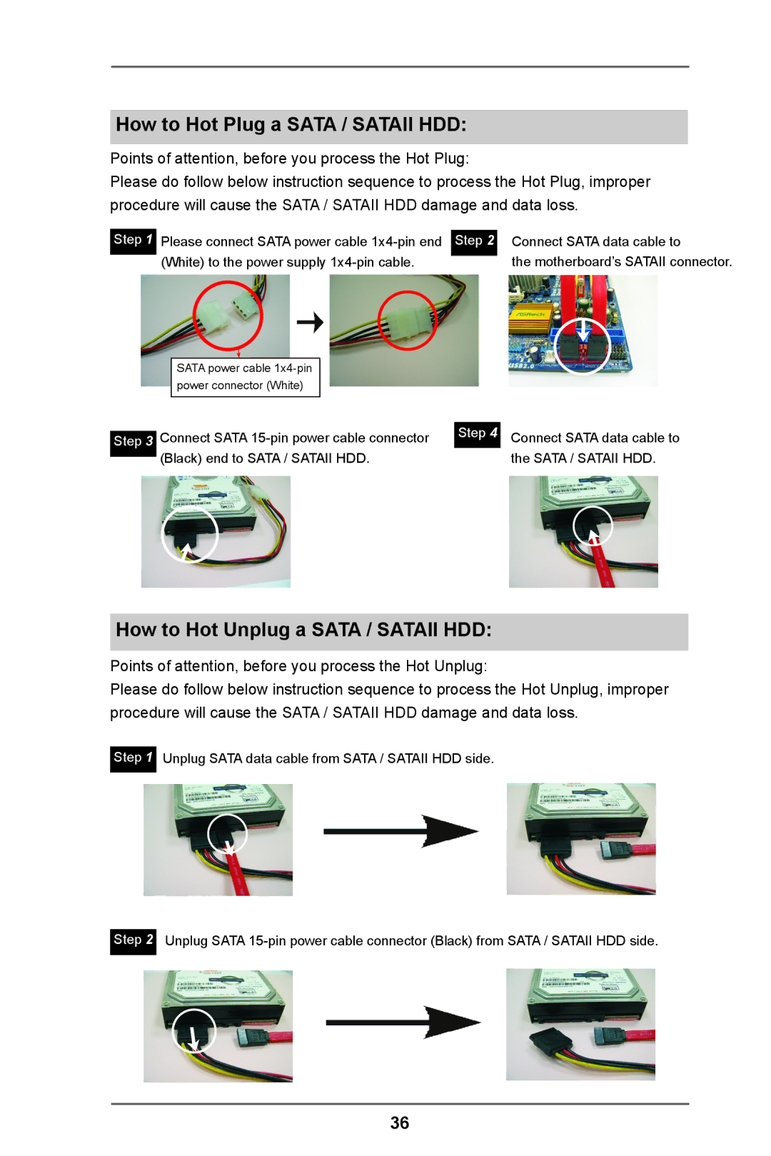 ASRock A55 Pro manual How to Hot Plug a Sata / Sataii HDD, How to Hot Unplug a Sata / Sataii HDD 