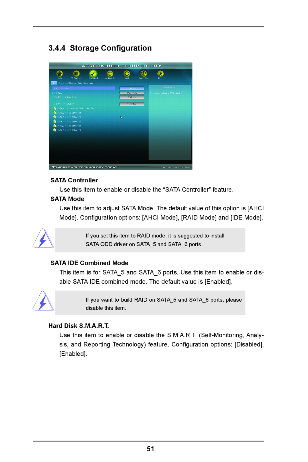 ASRock A55 Pro manual Storage Configuration, Sata Controller, Sata Mode, Sata IDE Combined Mode, Hard Disk S.M.A.R.T 