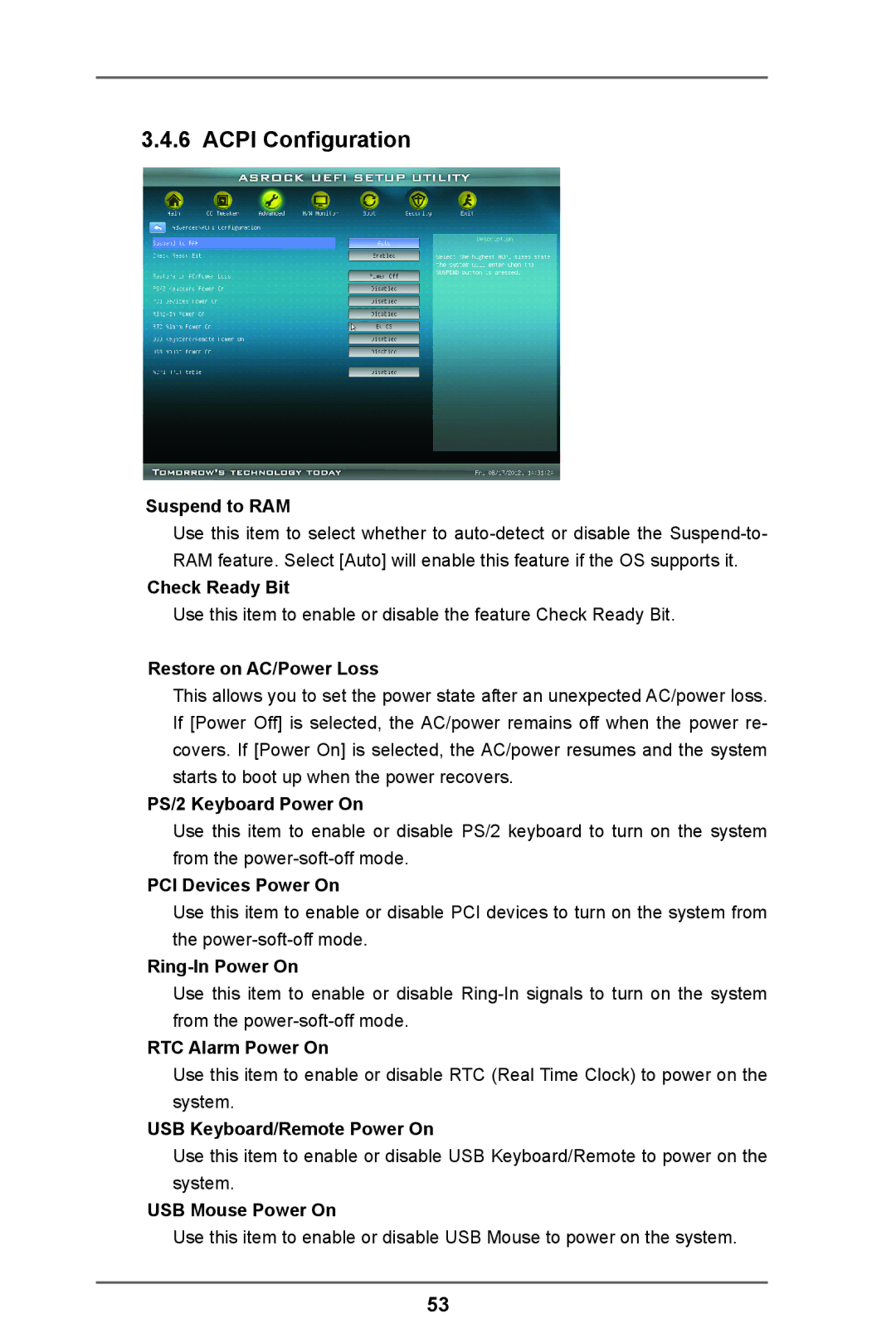 ASRock A55 Pro manual Acpi Configuration 