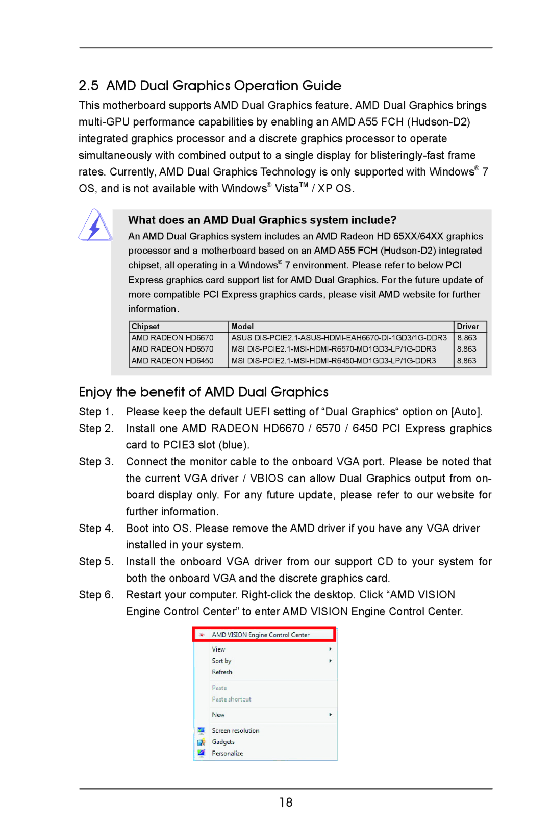 ASRock A55iCafe manual AMD Dual Graphics Operation Guide, Enjoy the benefit of AMD Dual Graphics 